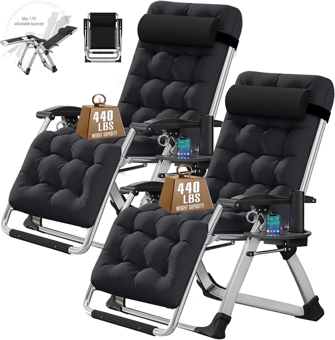 NAIZEA Zero Gravity Lawn Recliner Chairs, 2 Pack, Black NAIZEA Zero Gravity Lawn Recliner Chairs, 2 Pack, Black