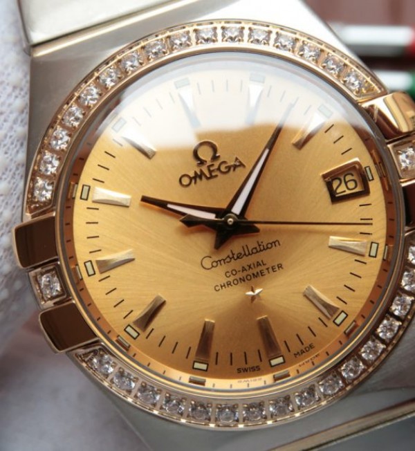 Replica Omega V6 Constellation 35mm Diamonds Bezel YG Dial SS Bracelet A2500 - Top club