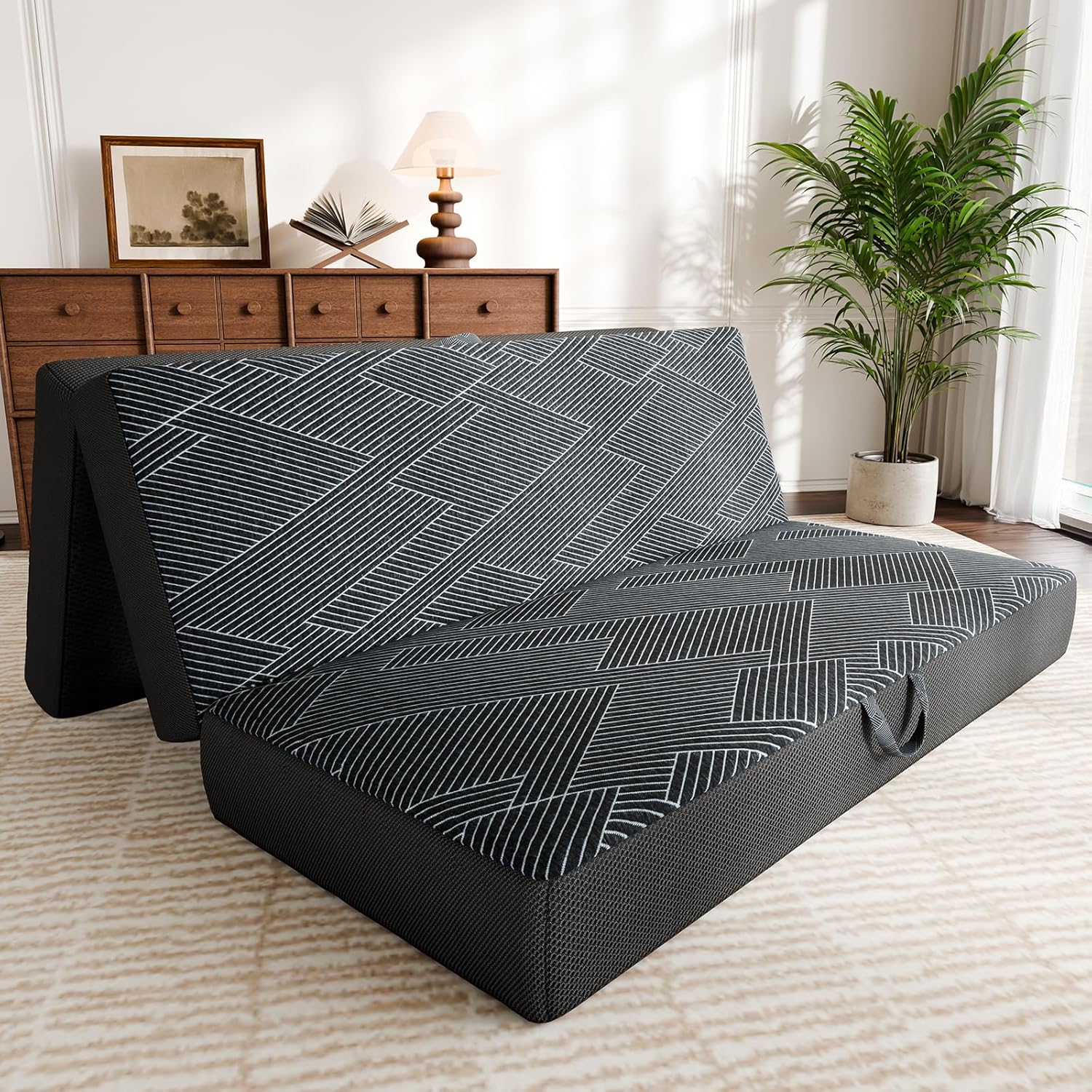 Tri Folding Mattress Queen Size - Foldable Mattress Trifold Memory Foam Mat with Washable Cover, Handle & Non-Slip Bottom Portable Foldable Floor Sofa Bed for Travel Camping Guest - 6 Inch, 78