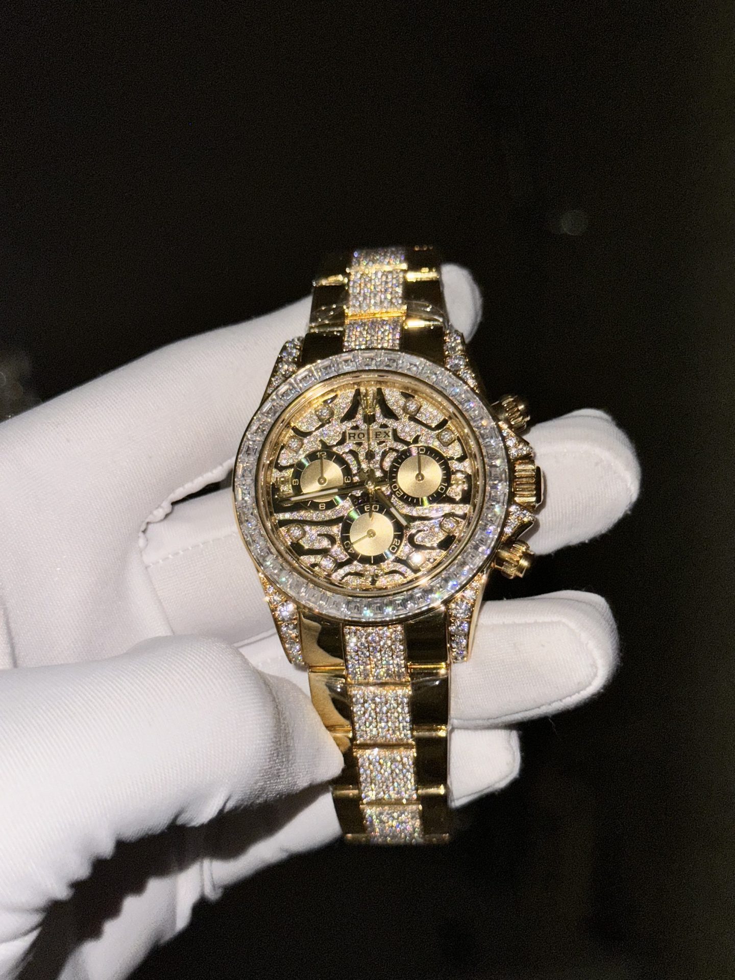 Rolex Best Replica Watch Daytona Eye Of Tiger Gold Wrapped Moisasnite Diamonds Custom 40mm - Elite Watch Atelier