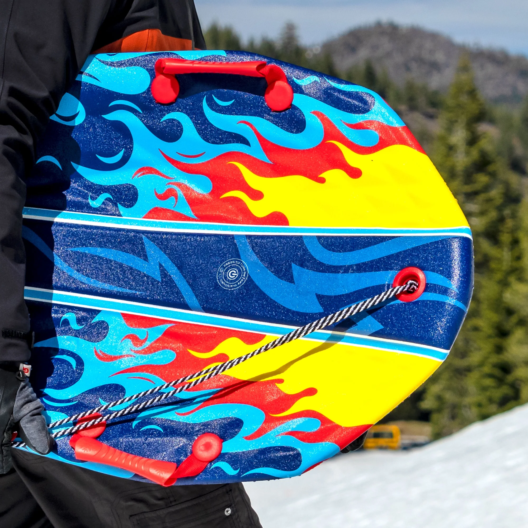 Artikfun Viperrari Premium Foam Snow Sled with Sound Effect 2-Pack | Includes Motion Activated Sound Effect | Tow Rope and Handles | 50in-127cm Design Length | Blue Burns