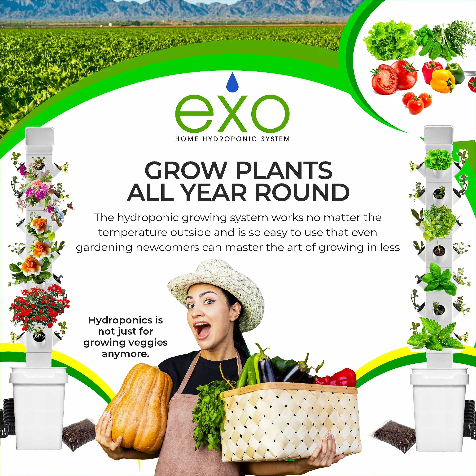 EXO Hydroponics Growing System Tier 1 Mini Tower - Advanced Indoor Gardening Kit for Healthy Plants - Automate Aeroponics Mini Indoor Outdoor Home Grow Herb