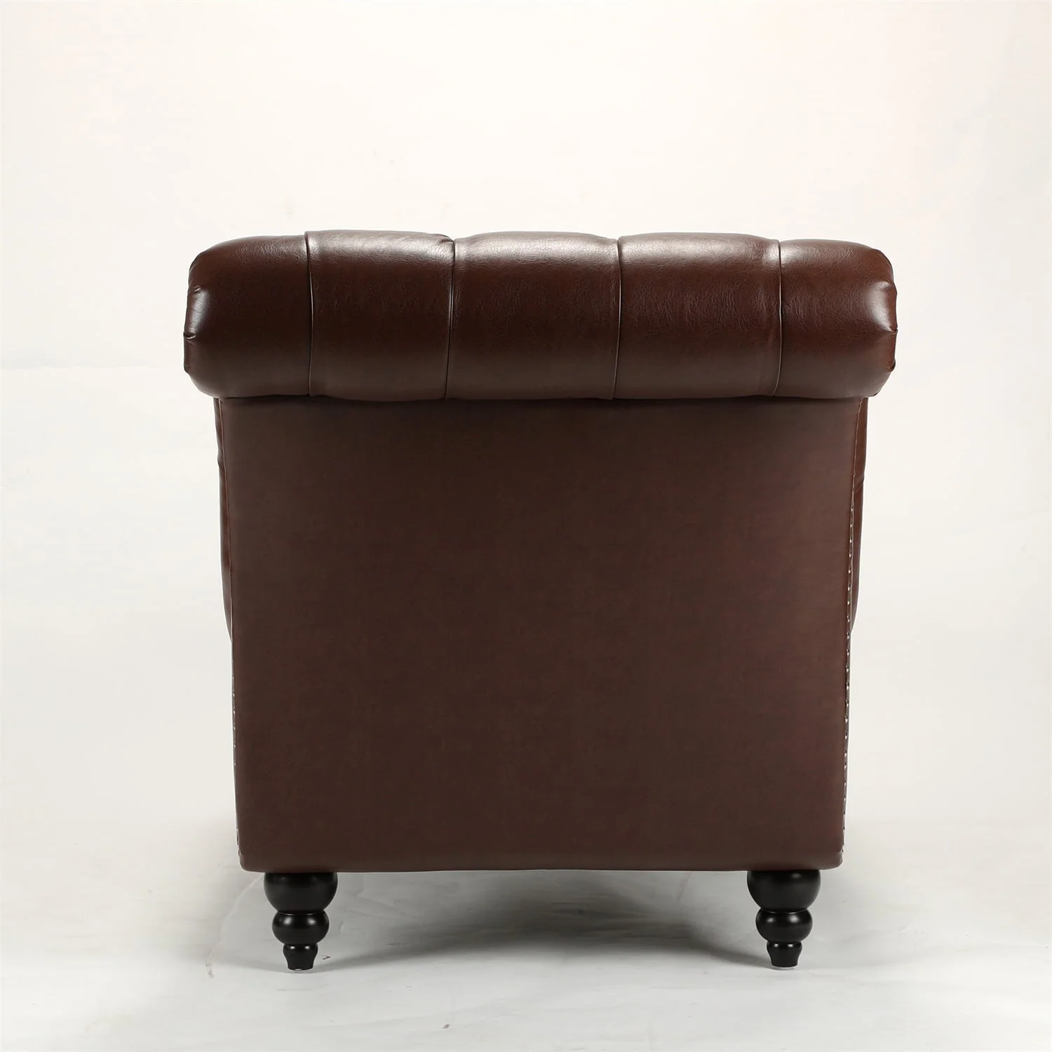 PU Leather Tufted Chaise Lounge Chair, Single Sofa Chaise Chair with Nailhead Trim and Turned Legs for Living Room Bedroom, Brown - Image 5
