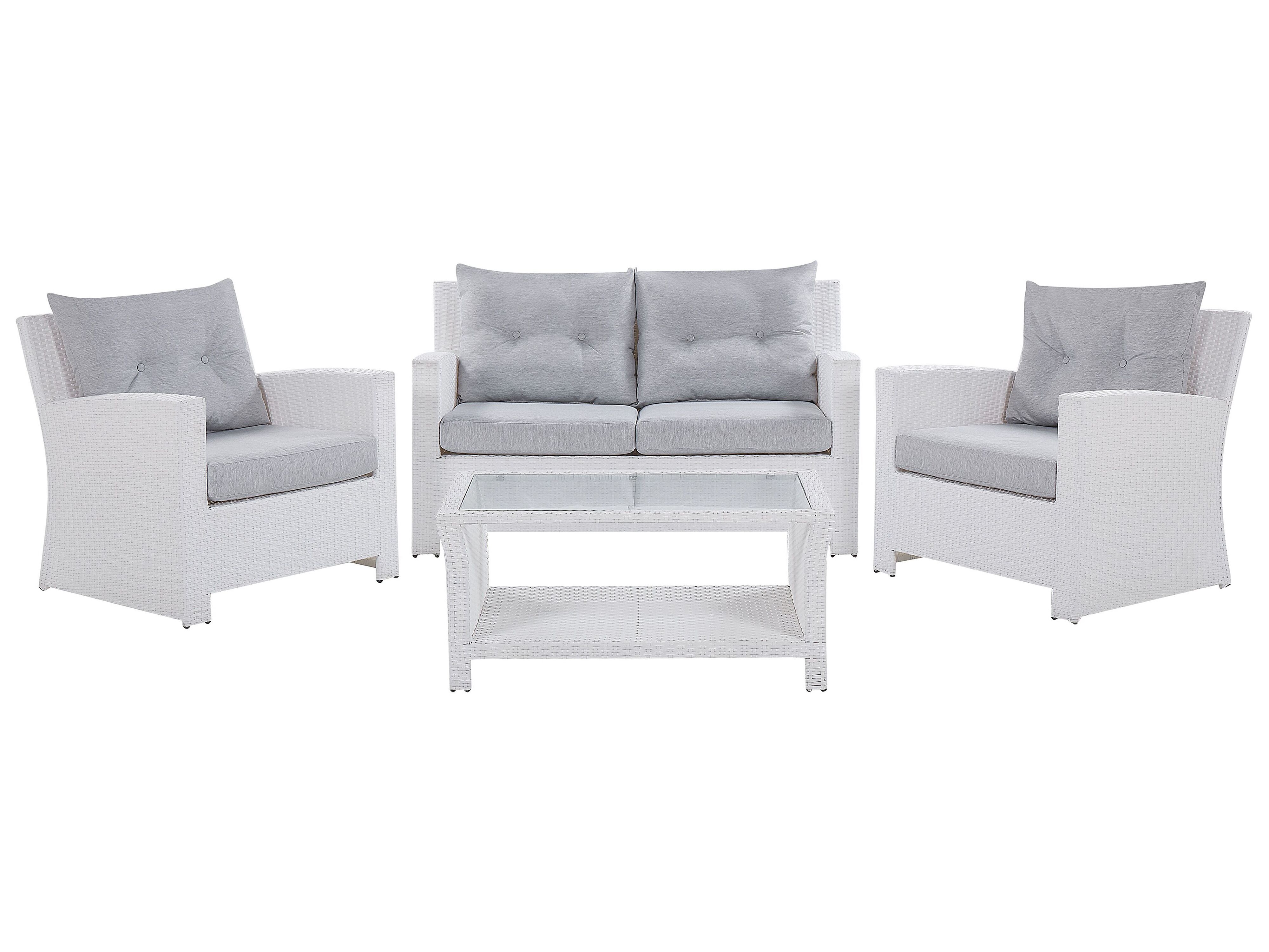 Garden Lounge Set with Table 4 Seater MARINO PE Rattan White
