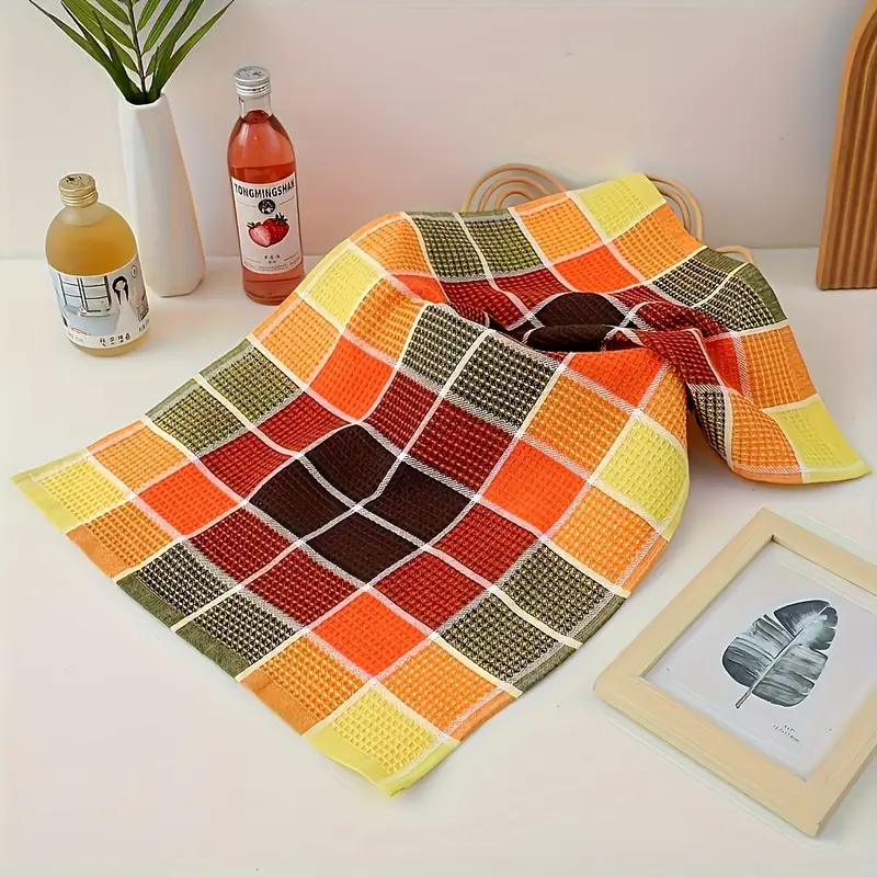 Grid Kitchen Cleaning Towel - Ultra-Soft Absorbent  Colorful Waffle Mesh Dish Towel 26.8 X 16.5 Inches - Hand Wash