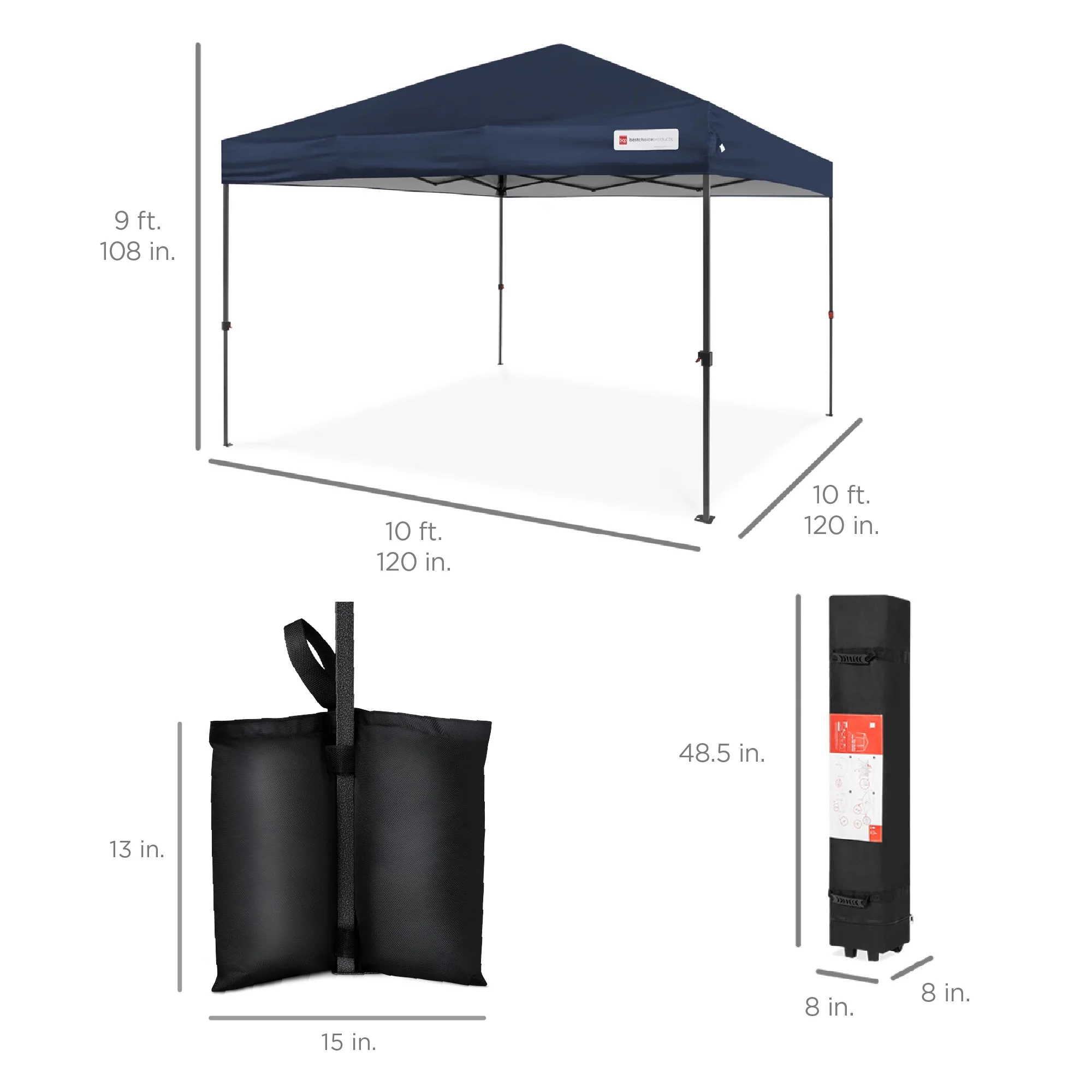 Best Choice Products 10x10ft Easy Setup Pop Up Canopy w/ 1-Button Setup, Wheeled Case, 4 Weight Bags - White - Image 172
