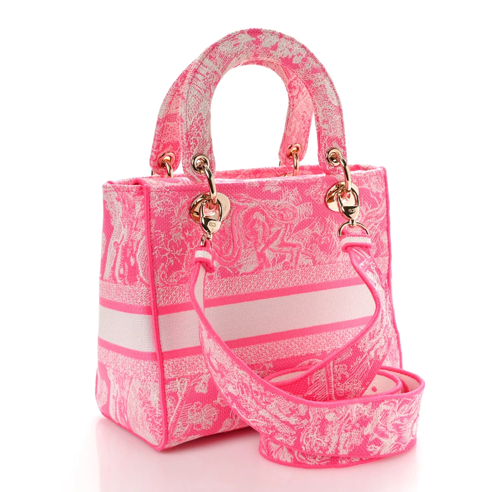 Superfake Dior Handbags in Fluorescent Pink Embroidery1:1High-quality replica