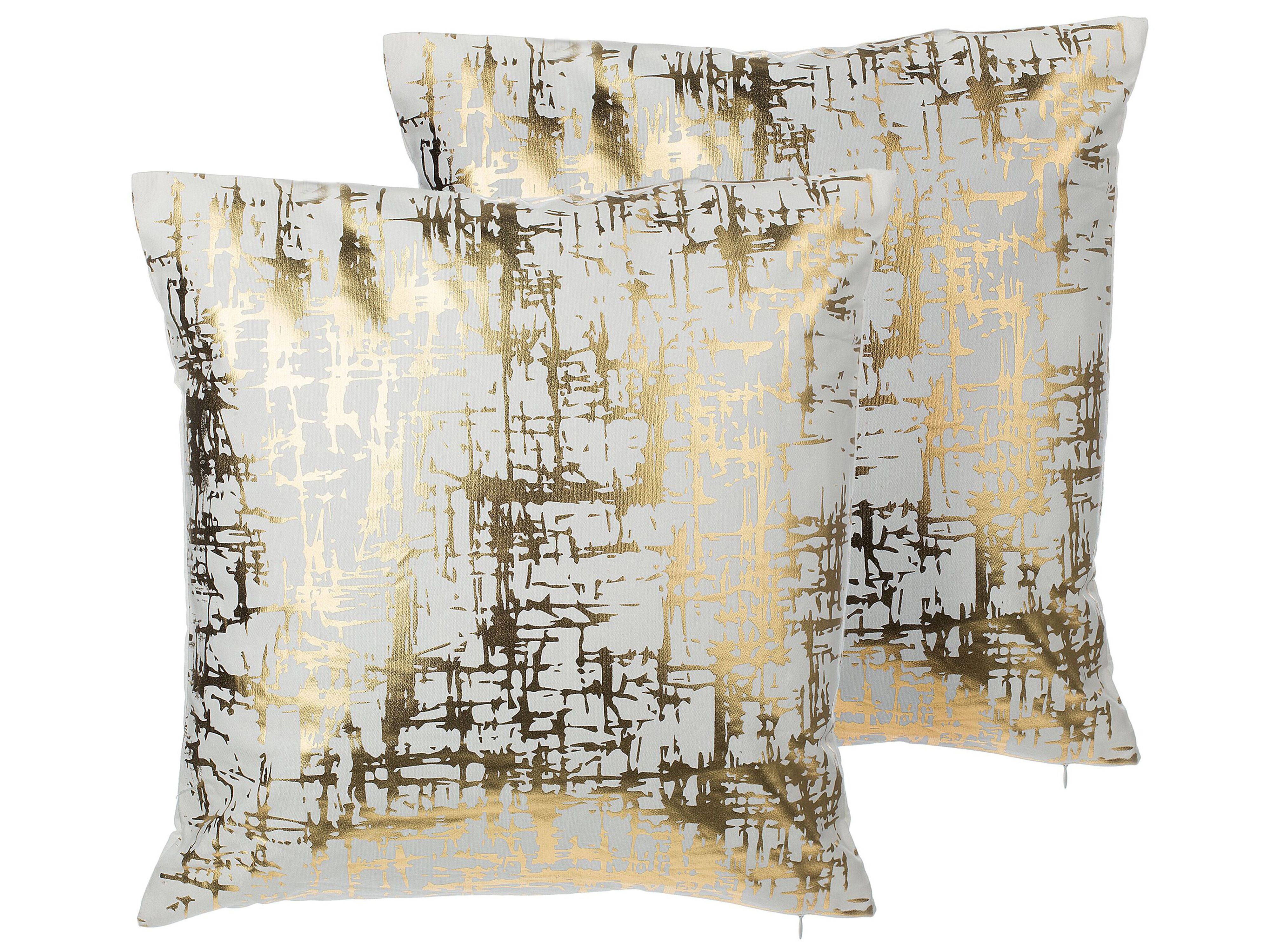 Set of 2 Decorative Cushions GARDENIA Cotton 45 x 45 cm Gold Abstract Pattern