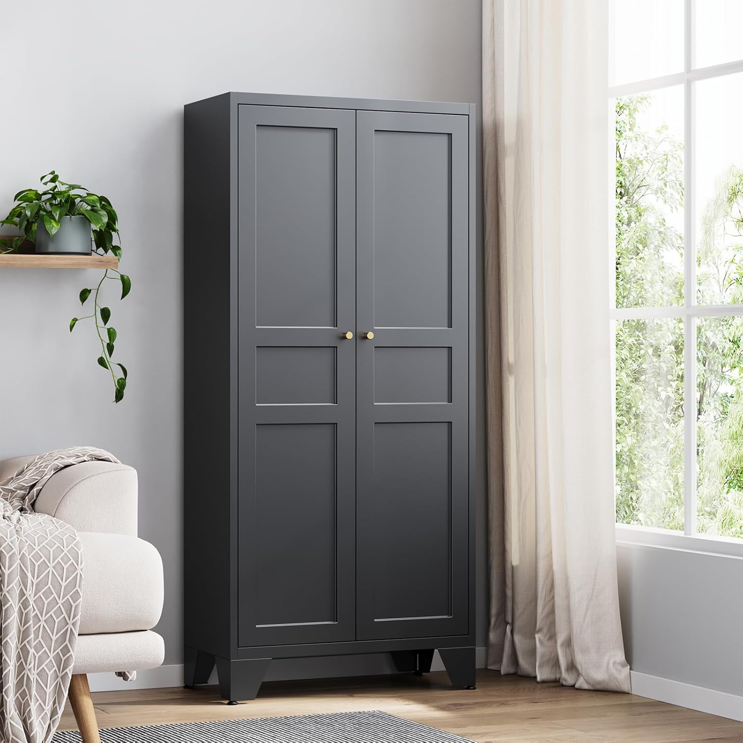 Yizosh Metal Pantry Cabinet,Tall Kitchen Pantry Storage Cabinet with Doors and Adjustable Shelves - 61