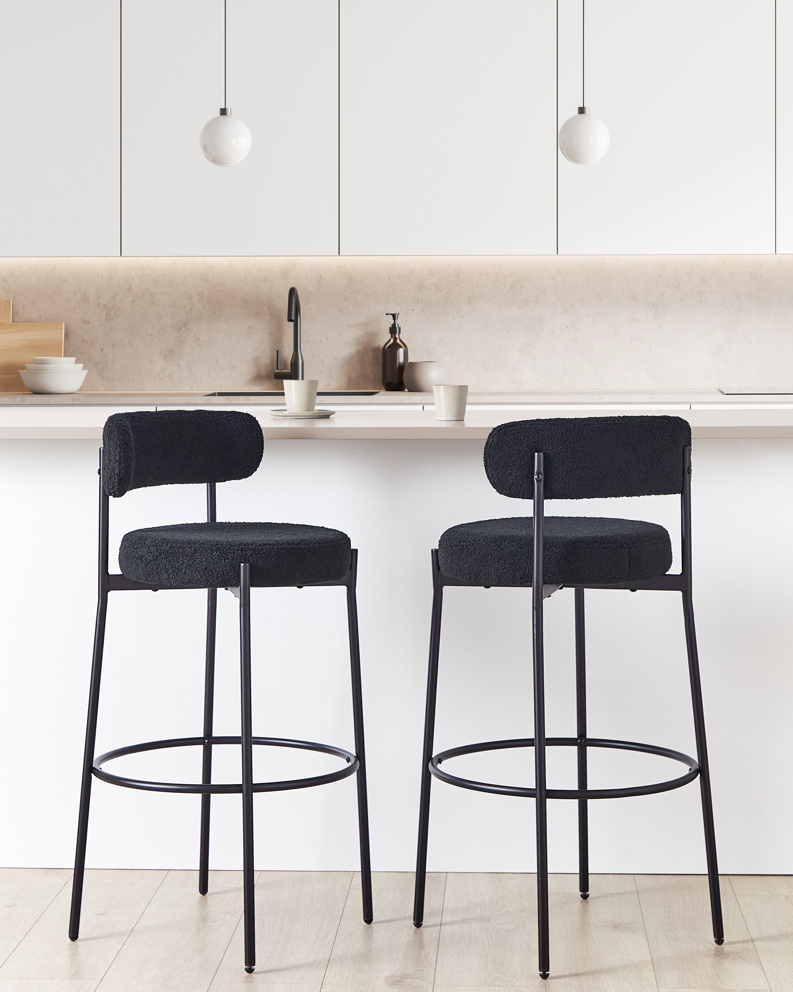 Set of 2 Bar Chairs ALLISON Boucle Black