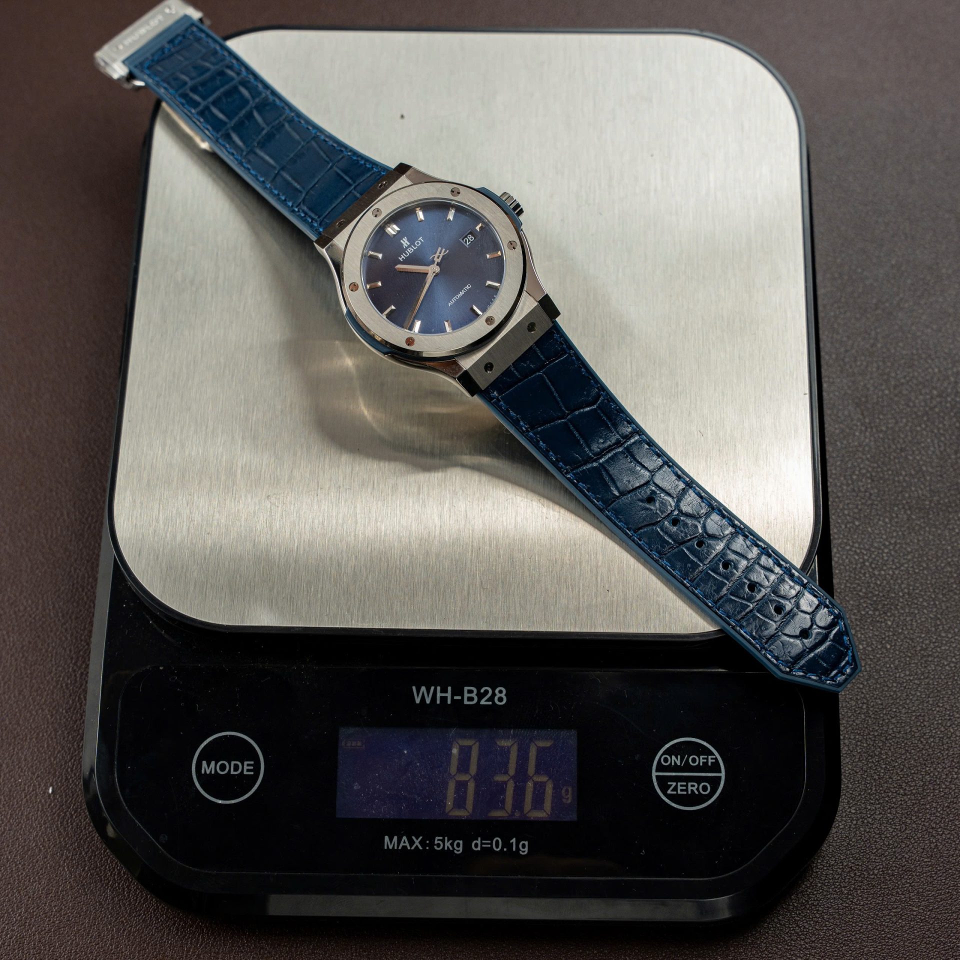 Hublot Classic Fusion Titanium Blue Replica Watches Movement SW300 Crocodile Leather Strap 42mm - Elite Watch Atelier