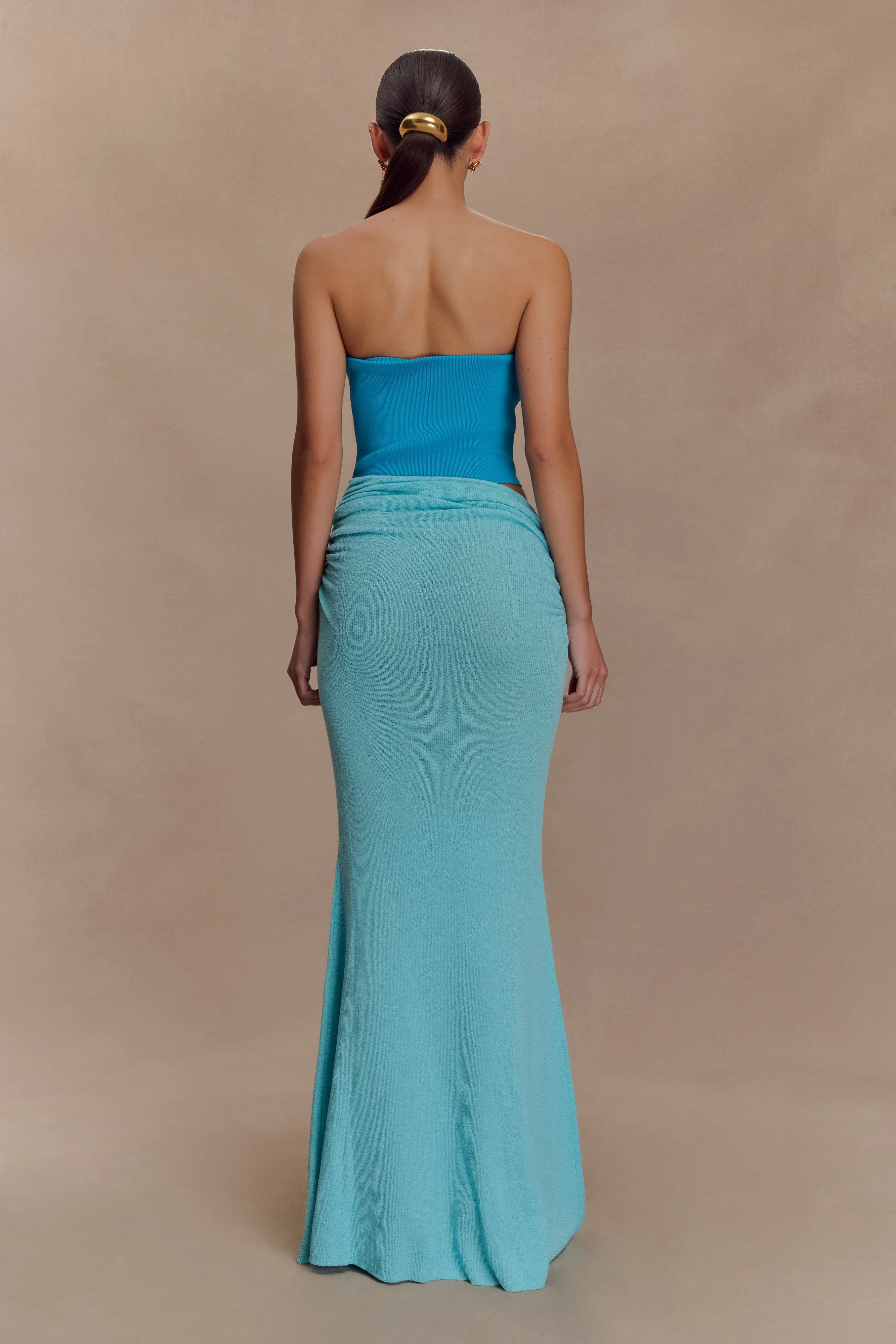 Jasiel Strapless Knit Maxi Dress - Cyan Blue
