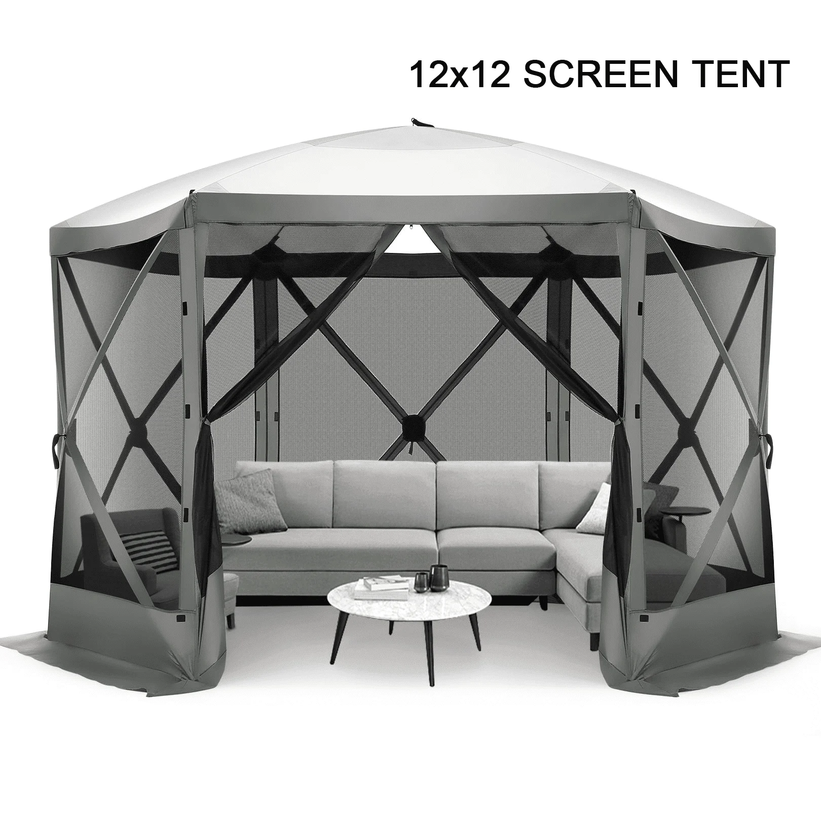 COBIZI 12'x12' Pop-up Gazebo Outdoor Camping Tent with 6 Sides Mosquito Netting, Waterproof, UV Resistant, Portable Screen House Room, Easy Set-up Party Tent with Carry bag, Ground Spike, Brown - Image 26