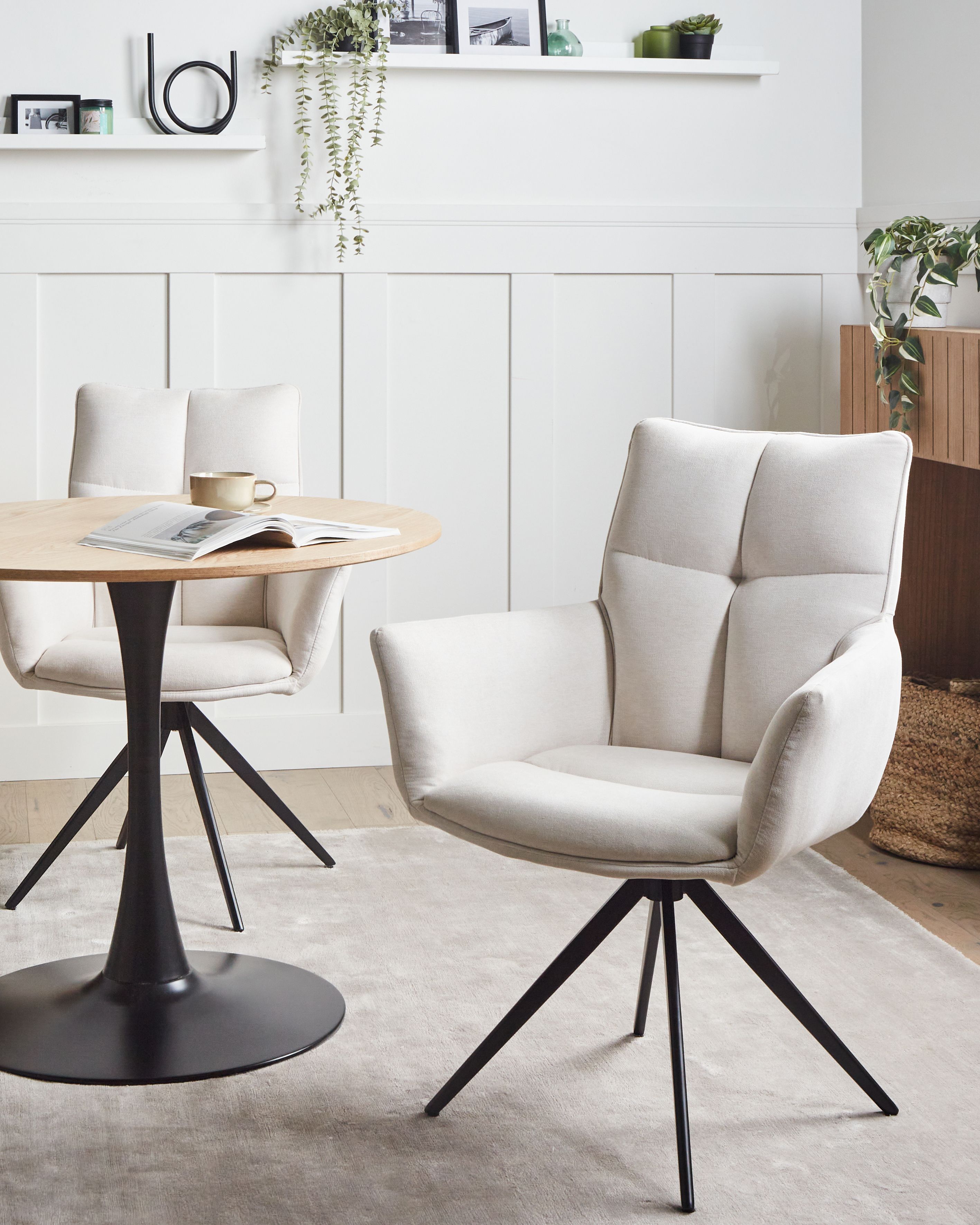 Dining Chair Swivel CORBIE Fabric Off-White