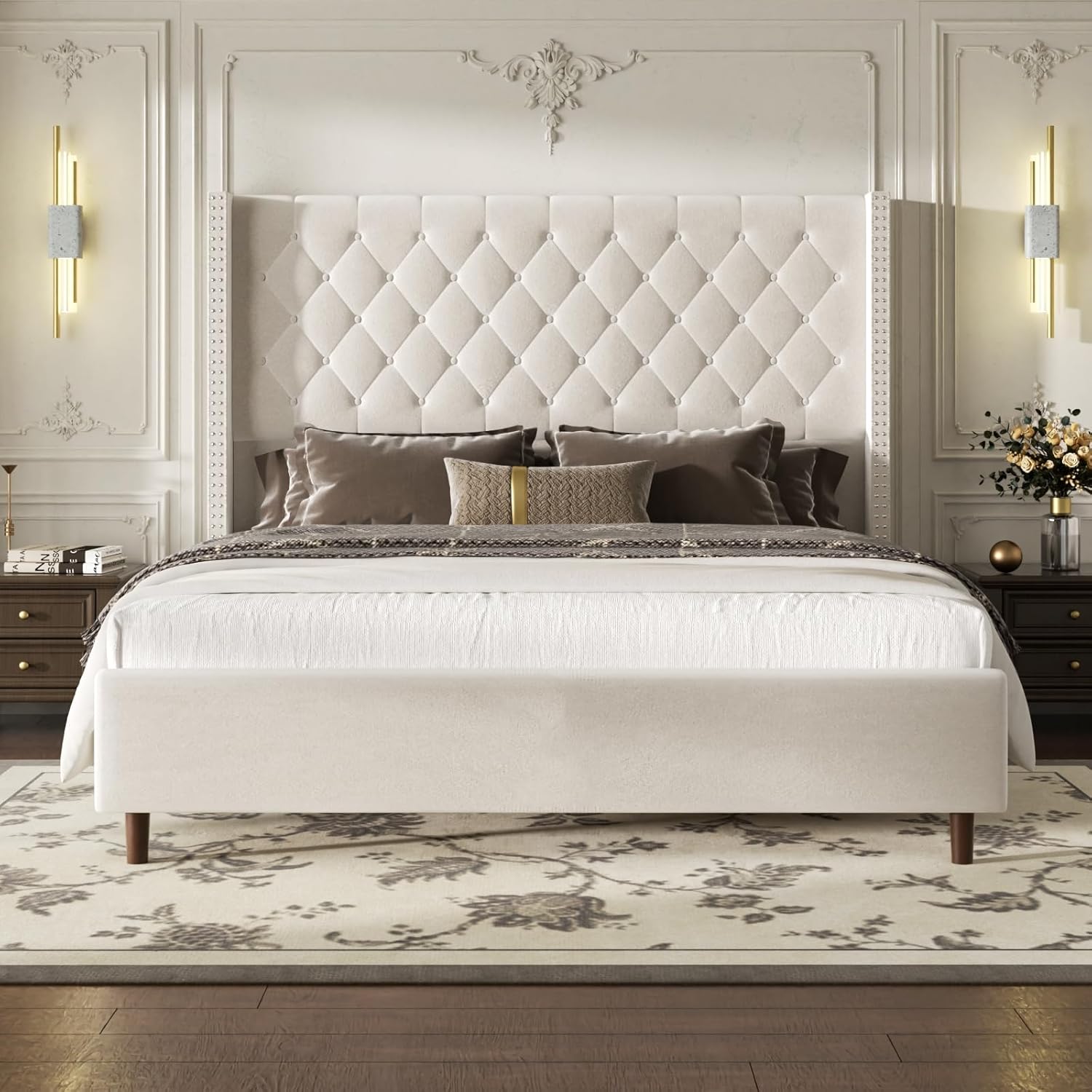 King Size Bed Frame, Upholstered Platform Bed with 62