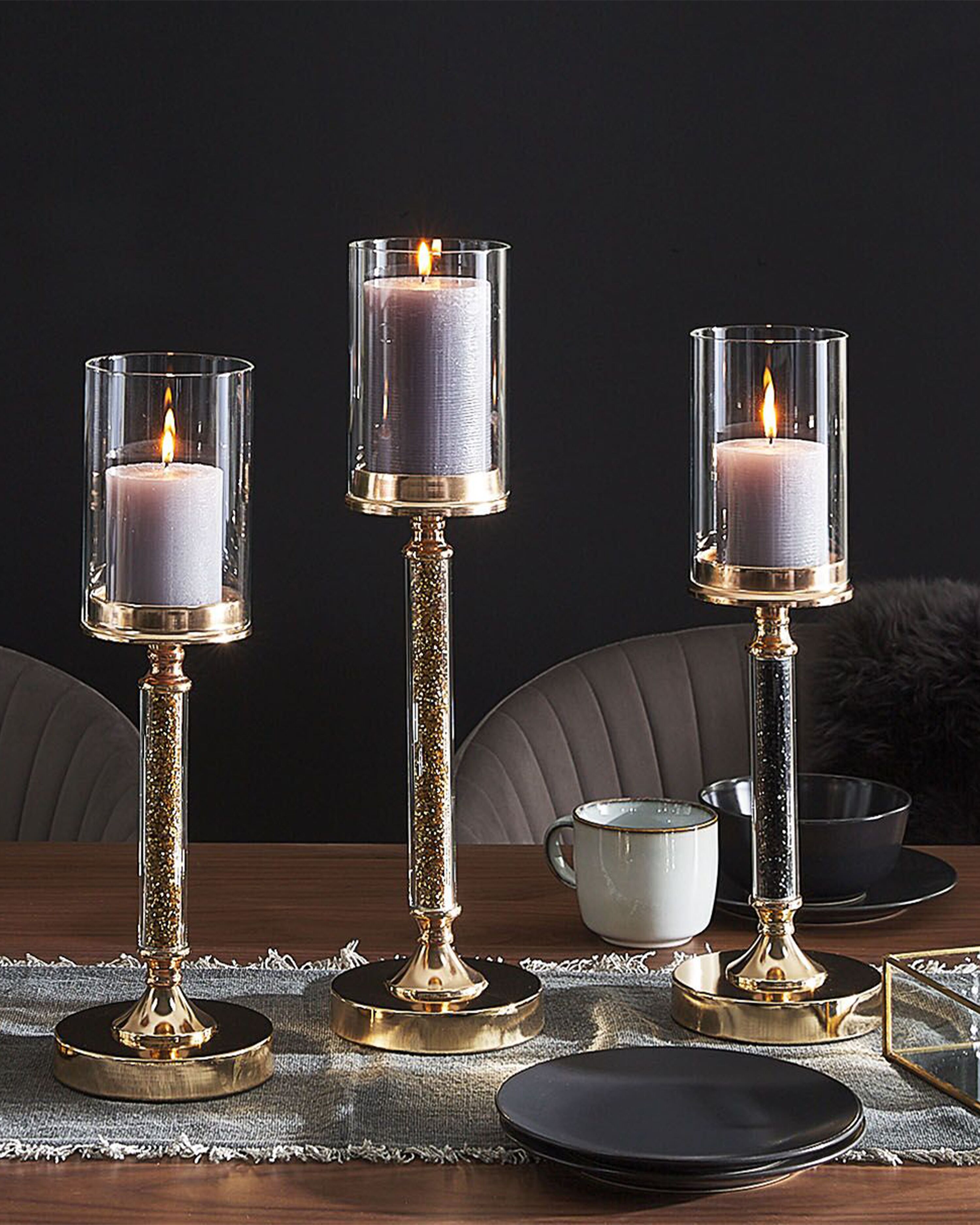 Candle Holder ABBEVILLE Glass 41 cm Black