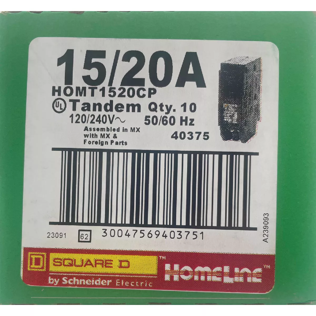 Square D Homeline 15A/20A Twin Single-Pole Standard Trip Tandem Circuit Breaker