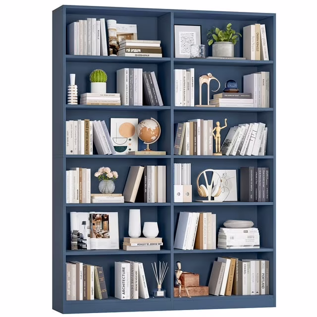 Homfa 74.3�� Double Wide 6-Tier Bookcase, Extra Large Wooden Freestanding Display Bookshelf for Home Office Living Room, White - Image 5