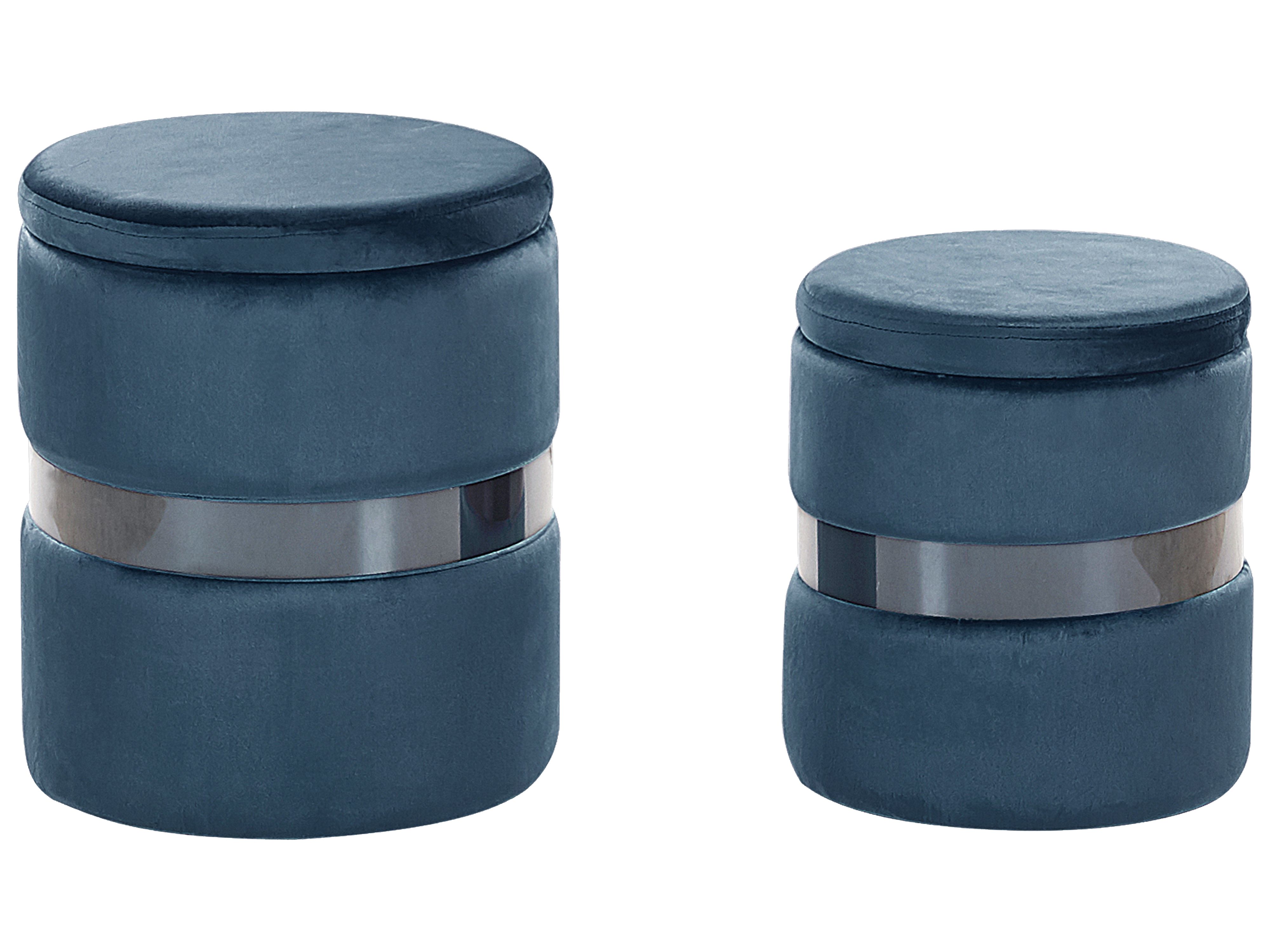 Set of 2 Storage Pouffes DORIS Velvet Blue