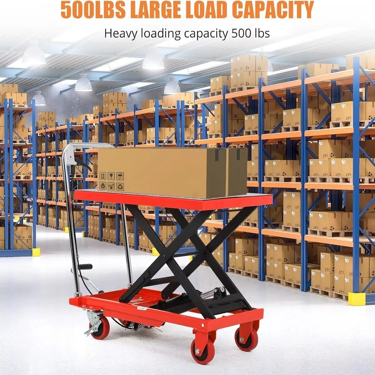 Hydraulic Lift Table Cart, 500lbs Capacity 59" Lifting Height, Single Scissor Lift Table Cart with 4 Wheels and Non-Slip Pad, Manual Elevating Cart for Material Handling Transportation - Image 11