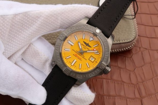 Replica Breitling Avenger II Seawolf PVD GF Yellow Dial Black Nylon Strap A2824 - Elite Watch Atelier
