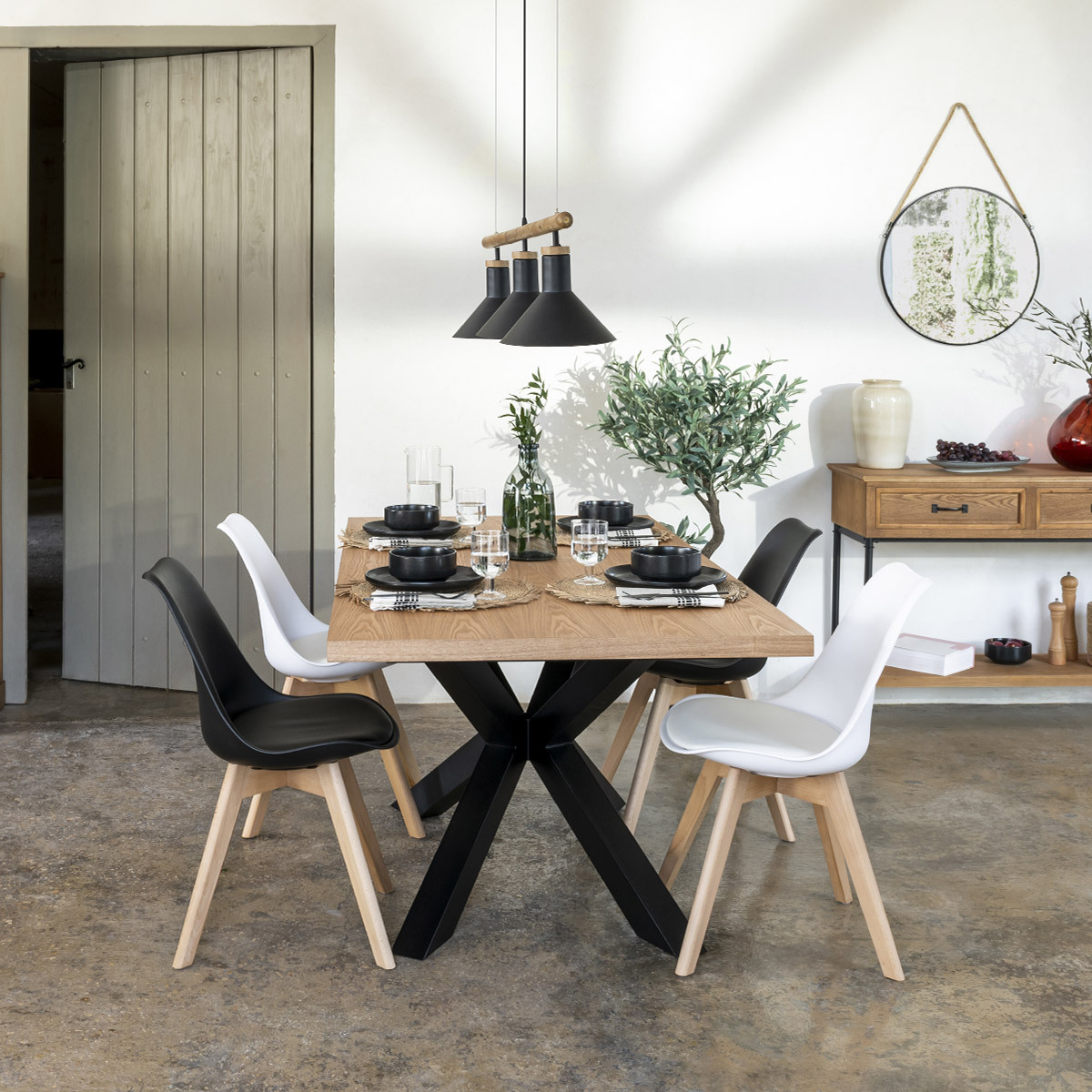 Extendable dining table "Olaf" Metal and wood, L.180 cm