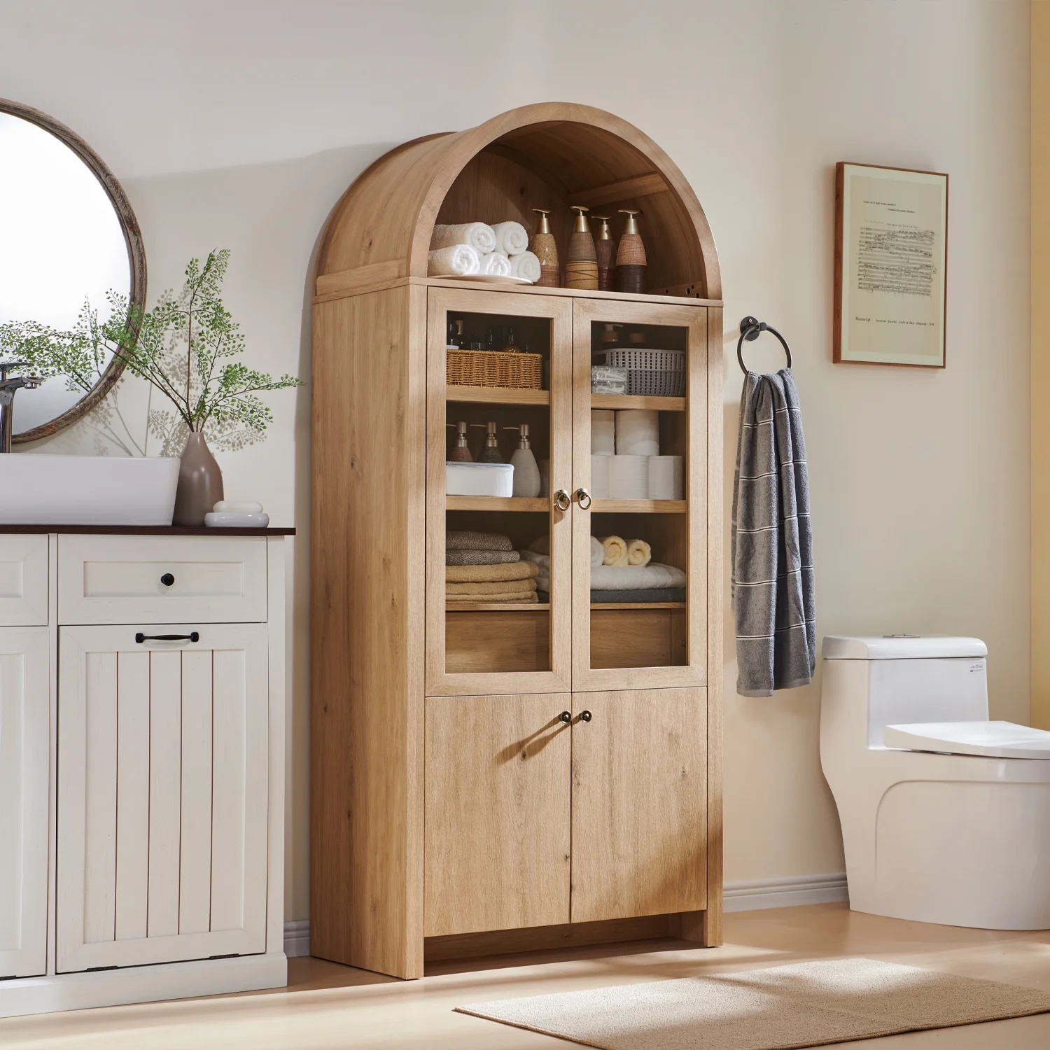 IFGET 71-Inch Arched 4-Tier Bookcase with Glass Doors and Drawers - Image 23