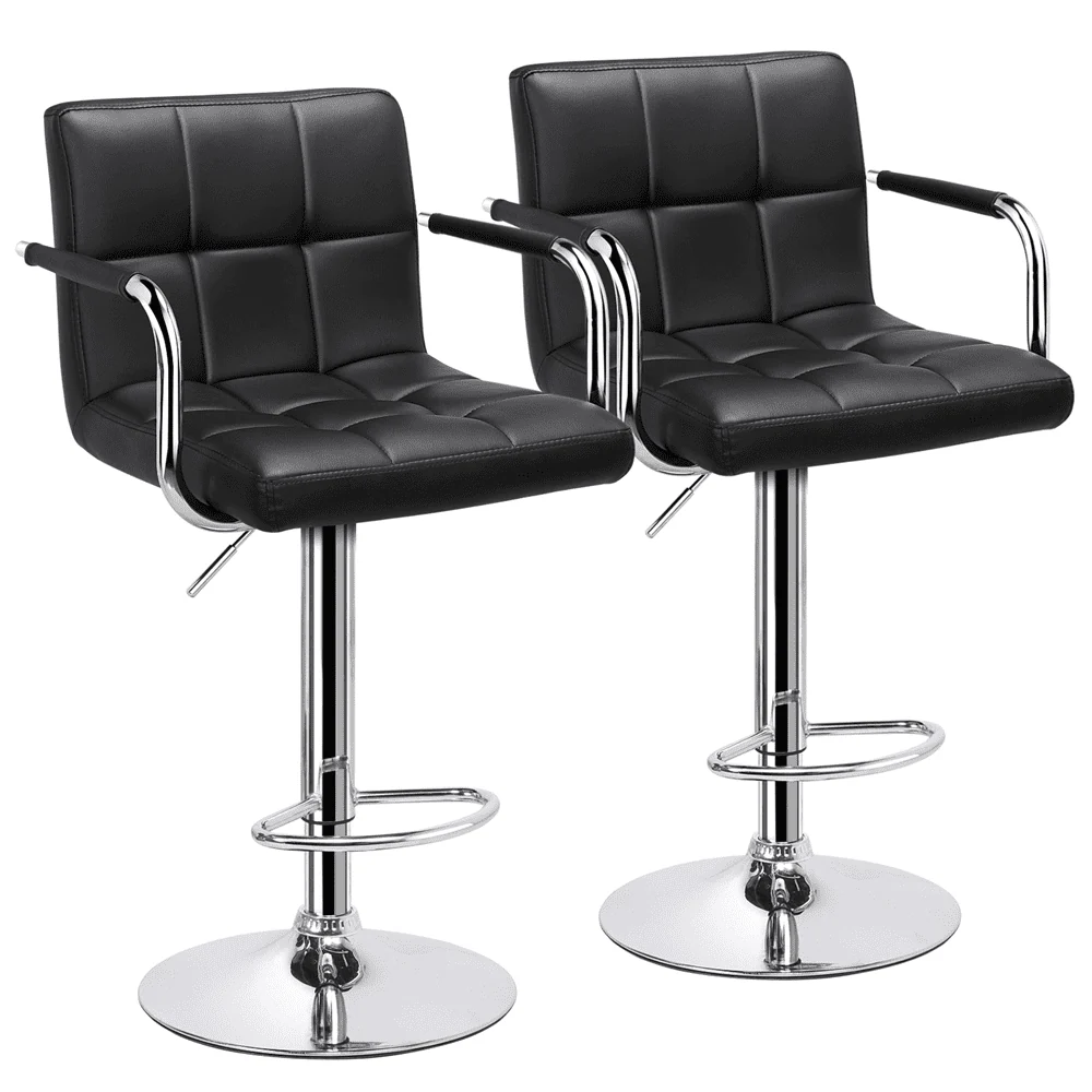 Yaheetech 2pcs PU Leather Adjustable Bar Stools for Dining Room, Black - Image 5