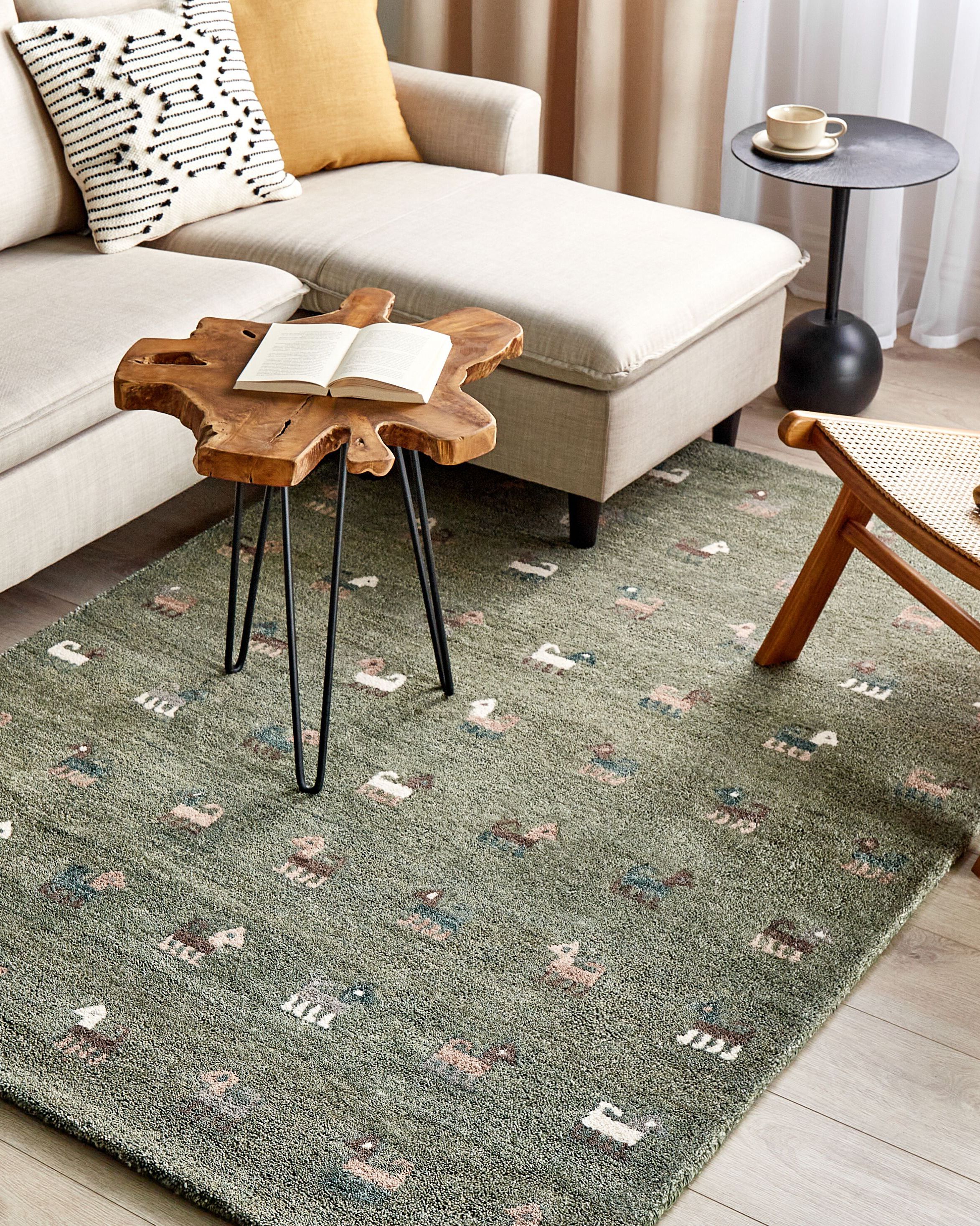 Rug KIZARLI Green 140 x 200 cm Wool Gabbeh