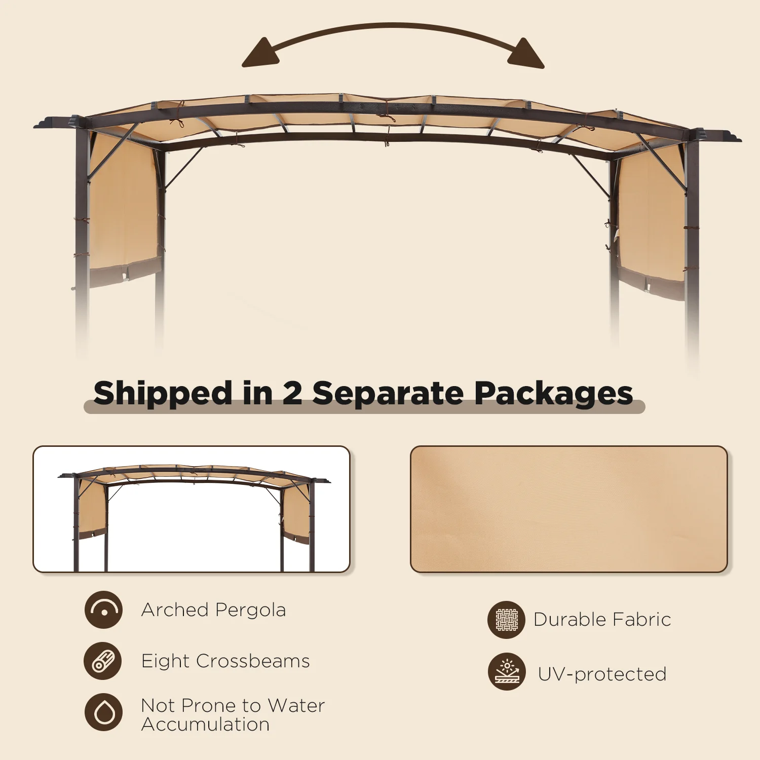 AECOJOY 12�?X 9�?Outdoor Retractable Steel Pergola Canopy with Adjustable Shade-Beige - Image 2