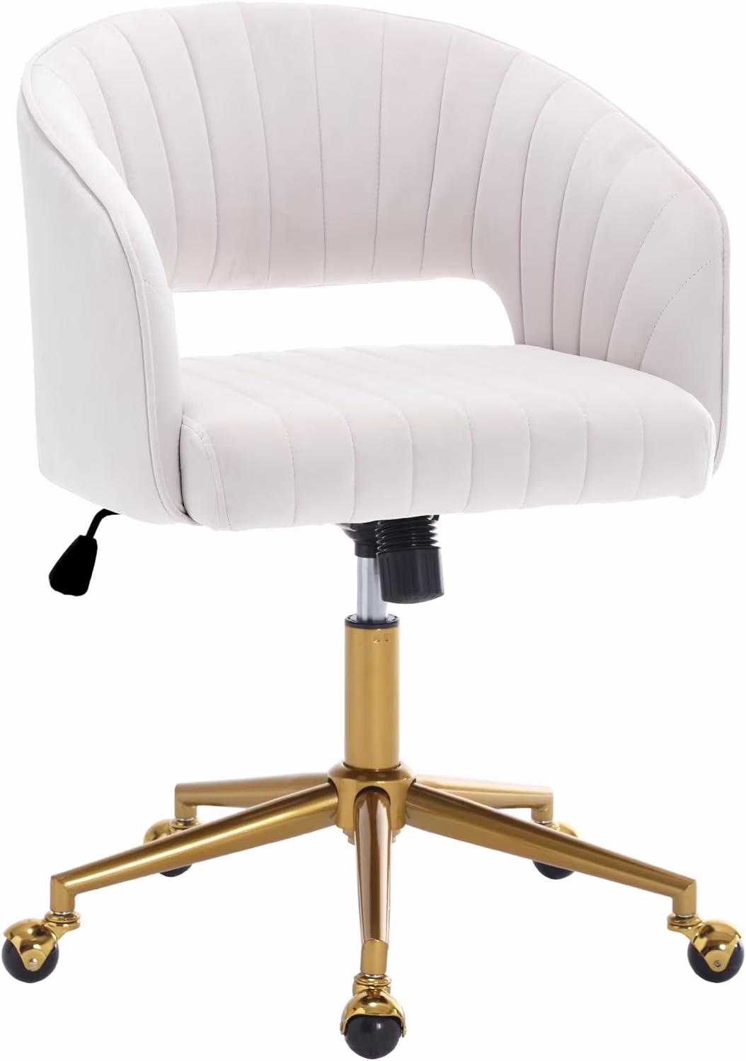 Home Office Swivel Desk Chair, Modern Velvet Vanity Chair, Height Adjustable Armchair with Gold Base, Ergonomic Office Chair for Task Study Computer Room, Beige - Image 2