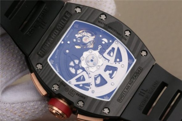 Replica Richard Mille RM011 NTPT Lotus F1 Team RG Chronograph KVF Crystal Skeleton Dial Red Black Rubber Strap A7750 - Top club