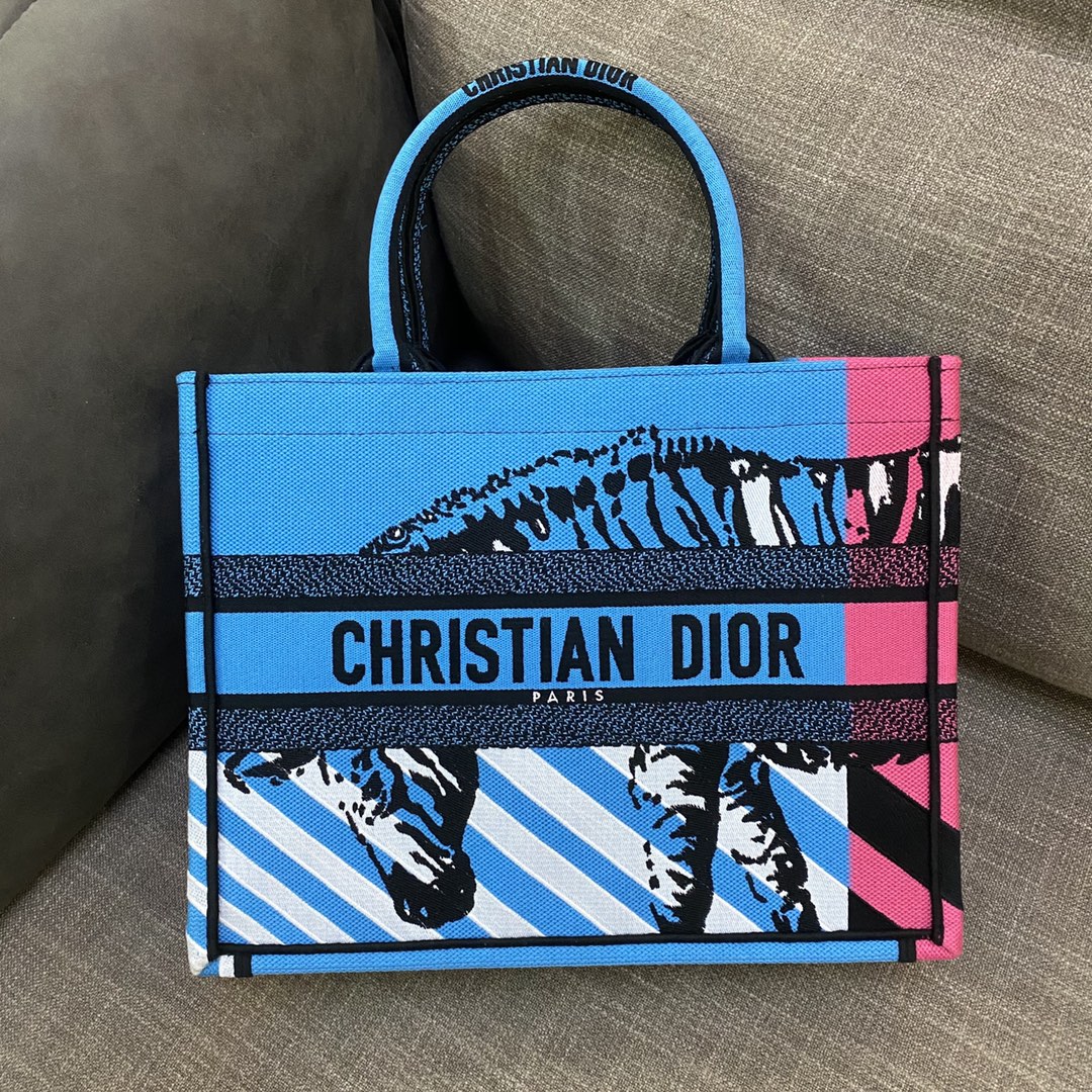Christian Dior Medium Dior Book Tote Bright Blue and Bright Pink D-Jungle Pop Embroidery, Blue/Pink, For Women Women’s Handbags, 36cm CD M1296ZRON_M8881:1High-quality replica