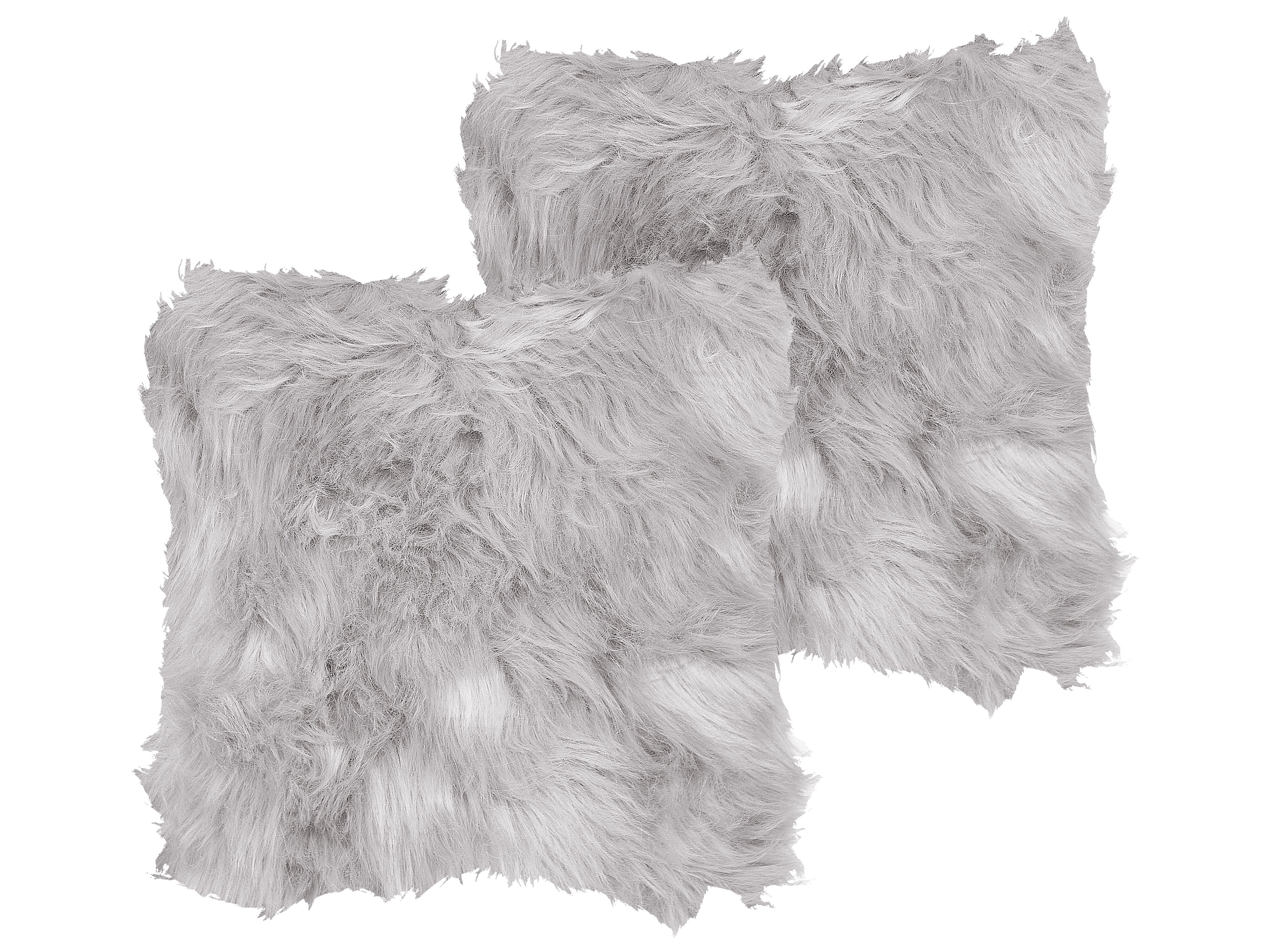 Set of 2 Decorative Cushions LUBHA Faux Fur 42 x 42 cm Light Grey Solid