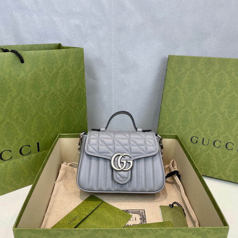 Replica Gucci Gg Marmont Grey Matelasse Leather Mini Top Handle Bag 5835711:1High-quality replica