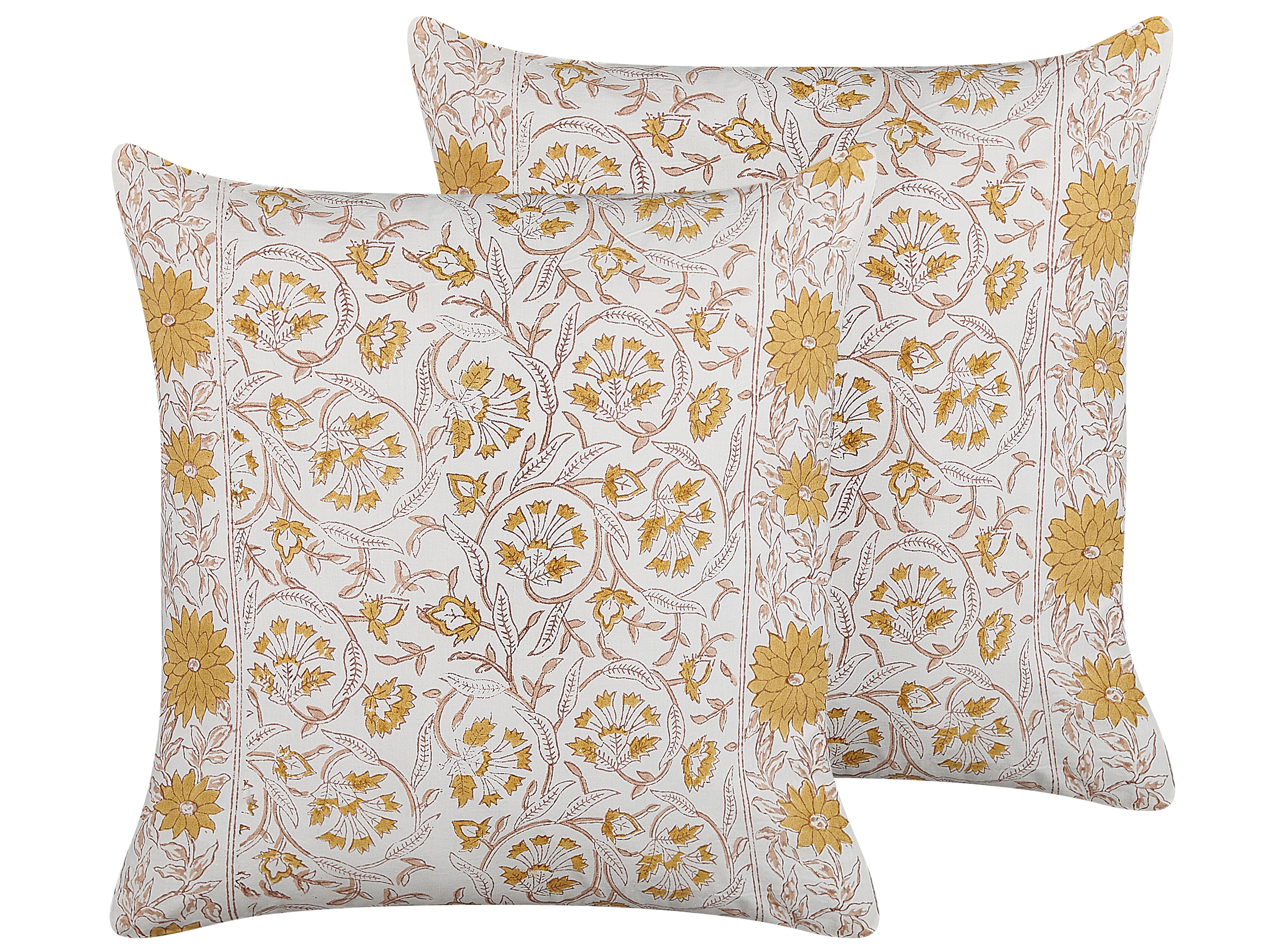 Set of 2 Decorative Cushions AMARA Cotton 45 x 45 cm Yellow Floral Pattern