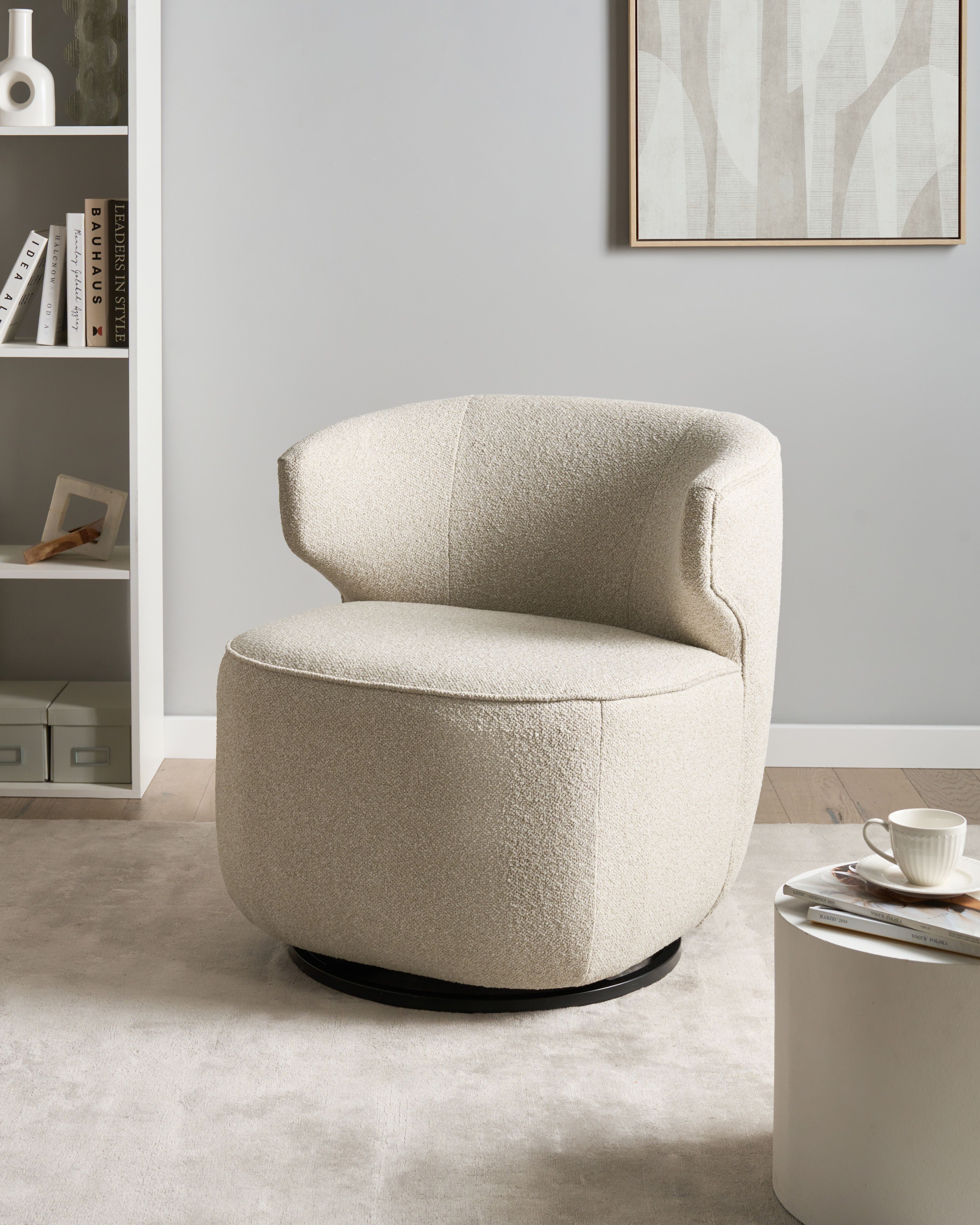 Swivel Armchair MOLLEBY Boucle Light Beige