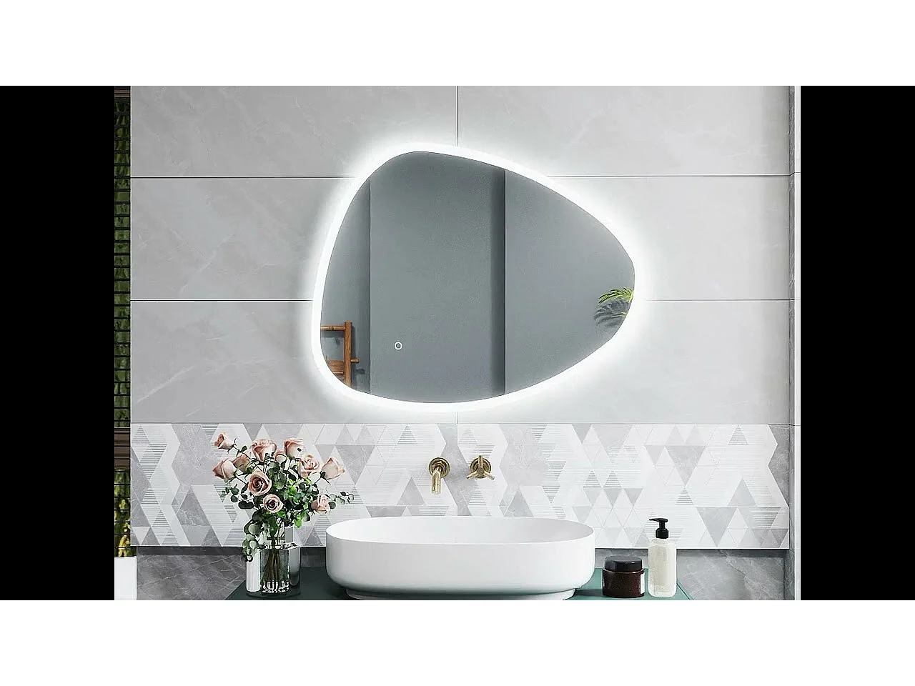 AICA LED Miroir lumineux 80 x 65cm avec anti-buée + 3 Couleurs + dimmable + mémoire, Miroir LED salle de bain