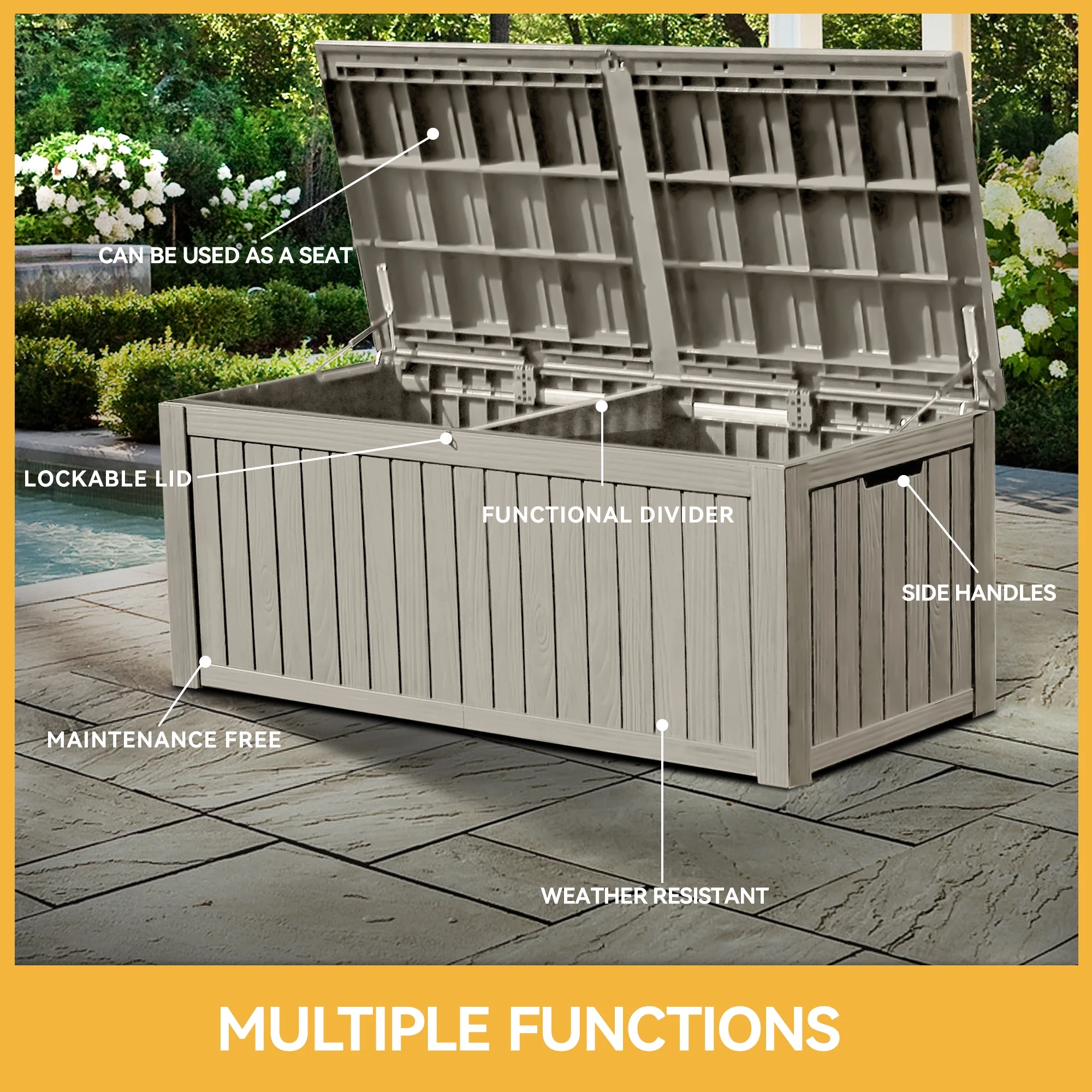 Uforic 150 Gallon Outdoor Storage Deck Box , Large Outdoor Storage Organized w/Divider,for Patio Furniture,Garden Tools, Black - Image 7