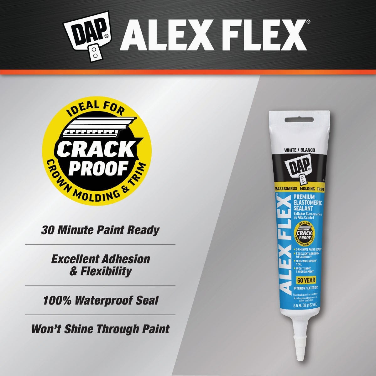 Dap Alex Flex 5.5 Oz. Premium Molding & Trim Acrylic Latex Siliconized Sealant, White