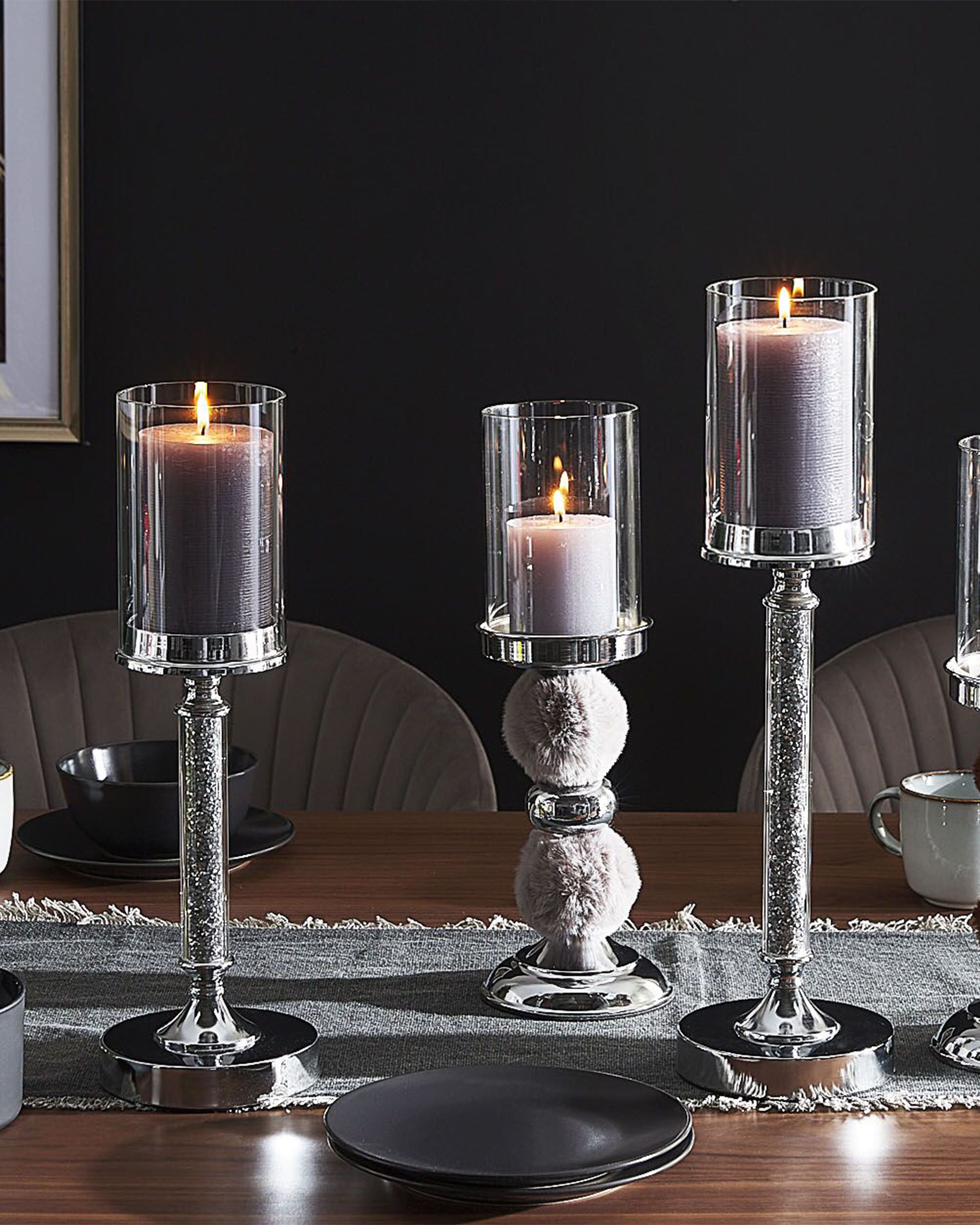 Candle Holder ABBEVILLE Glass 41 cm Silver