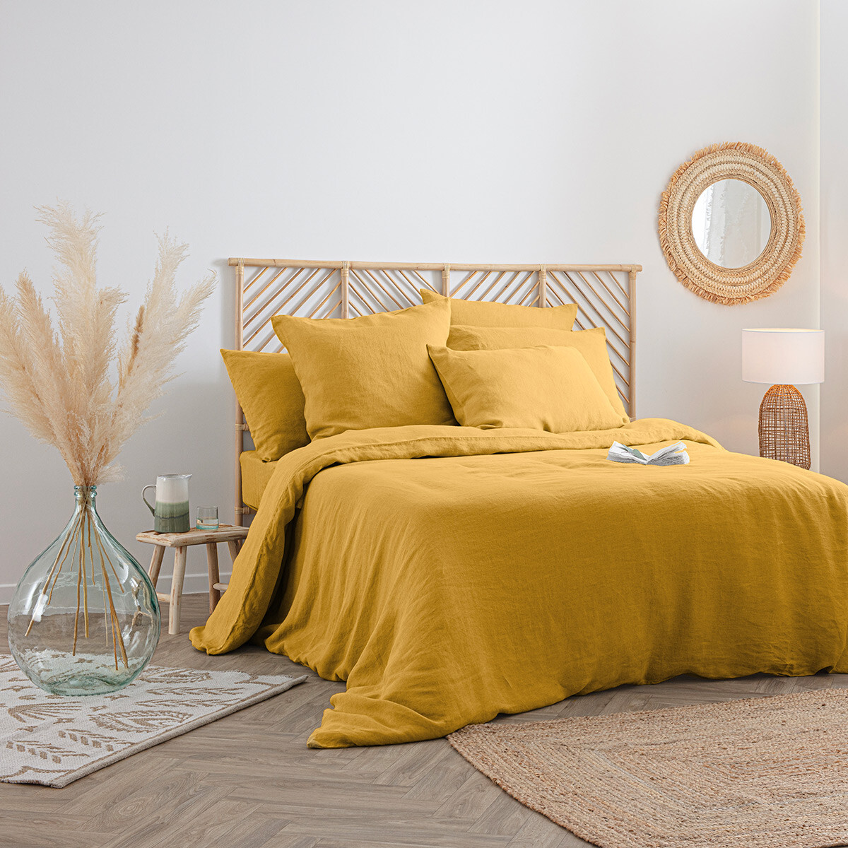 Duvet cover "Linah", washed linen Mustard yellow, 260x240 cm