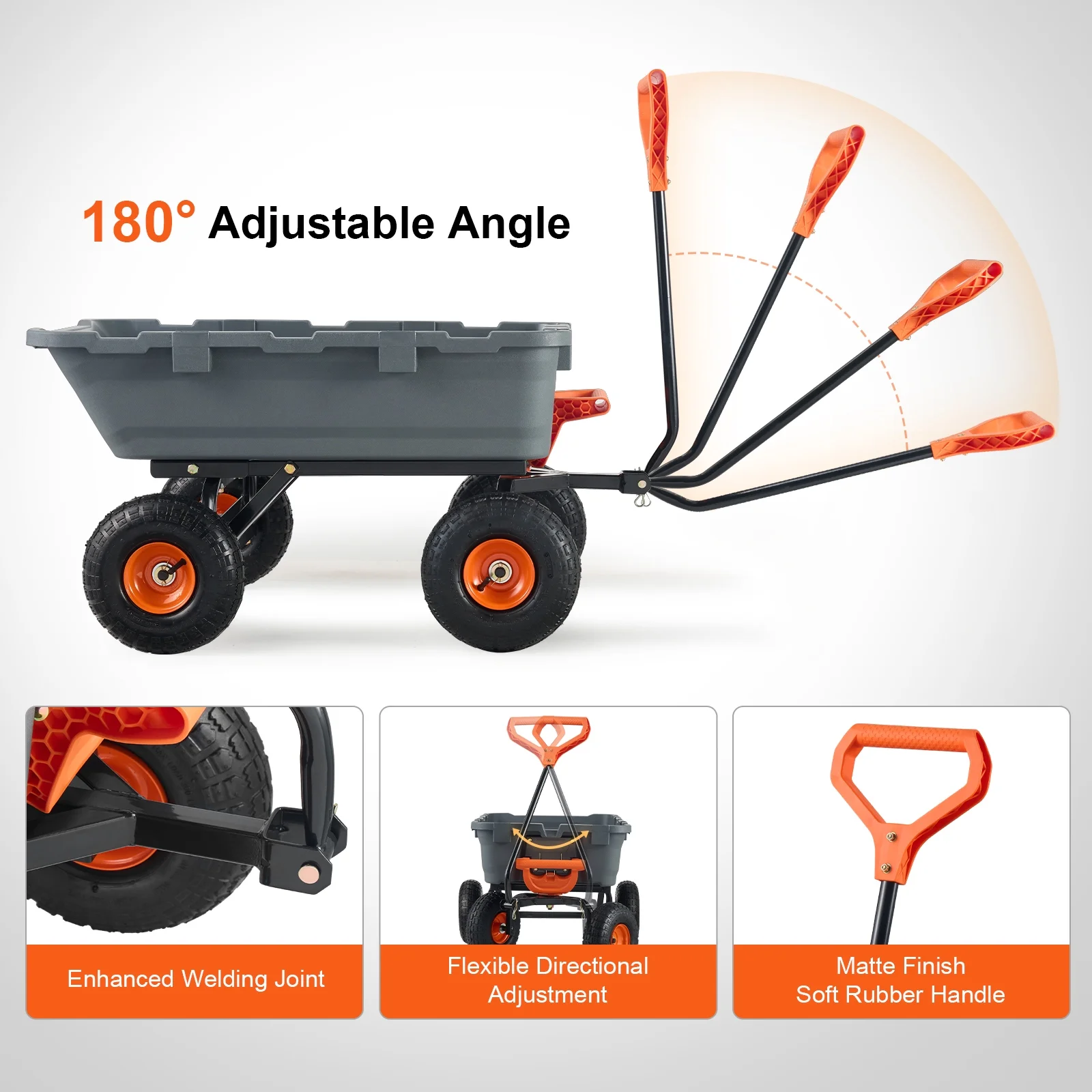 KFFKFF Garden Dump Cart, 35.8x19.5x8.2 in Dump Truck Cart, Max. 600lbs Load Capacity, 10in Rubber Tire, 180�� Adjustable Handle - Image 34
