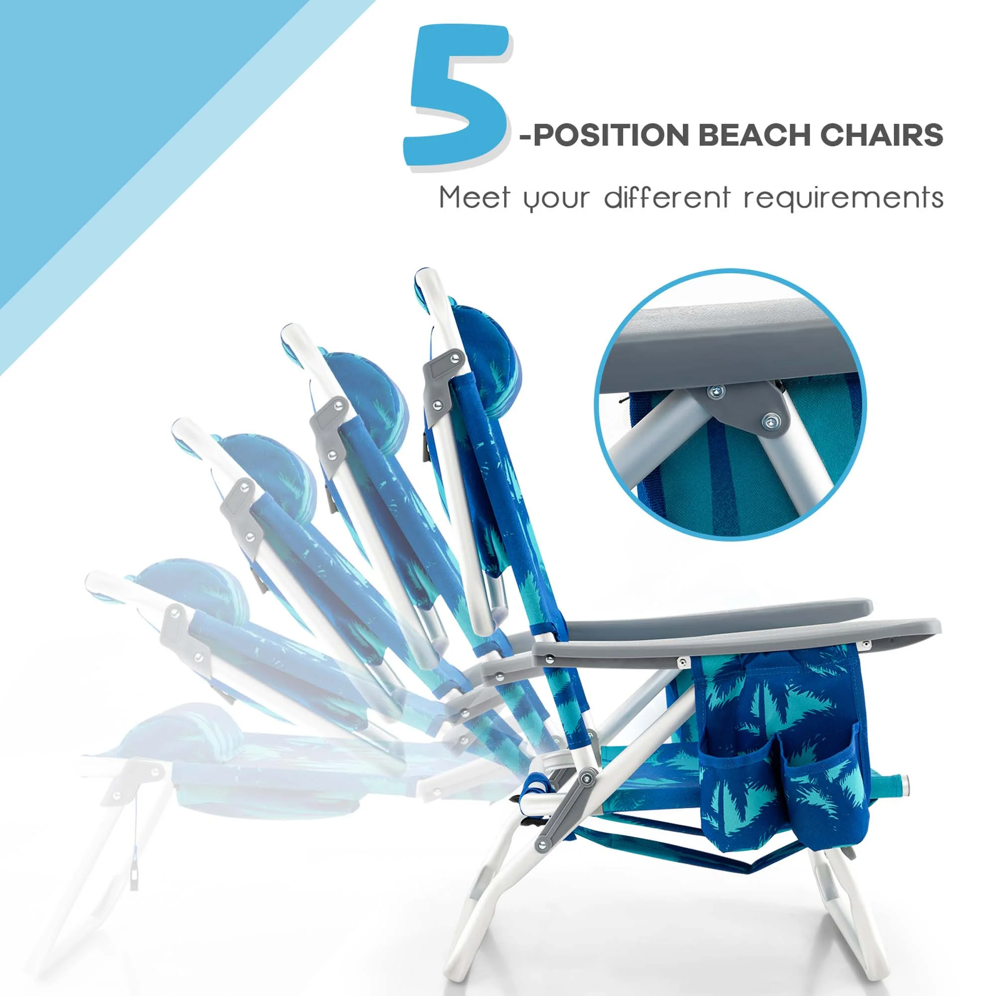 Costway 2-Pack Folding Backpack Beach Chair Table Set 5-Position Outdoor Reclining Chair Pink - Image 72