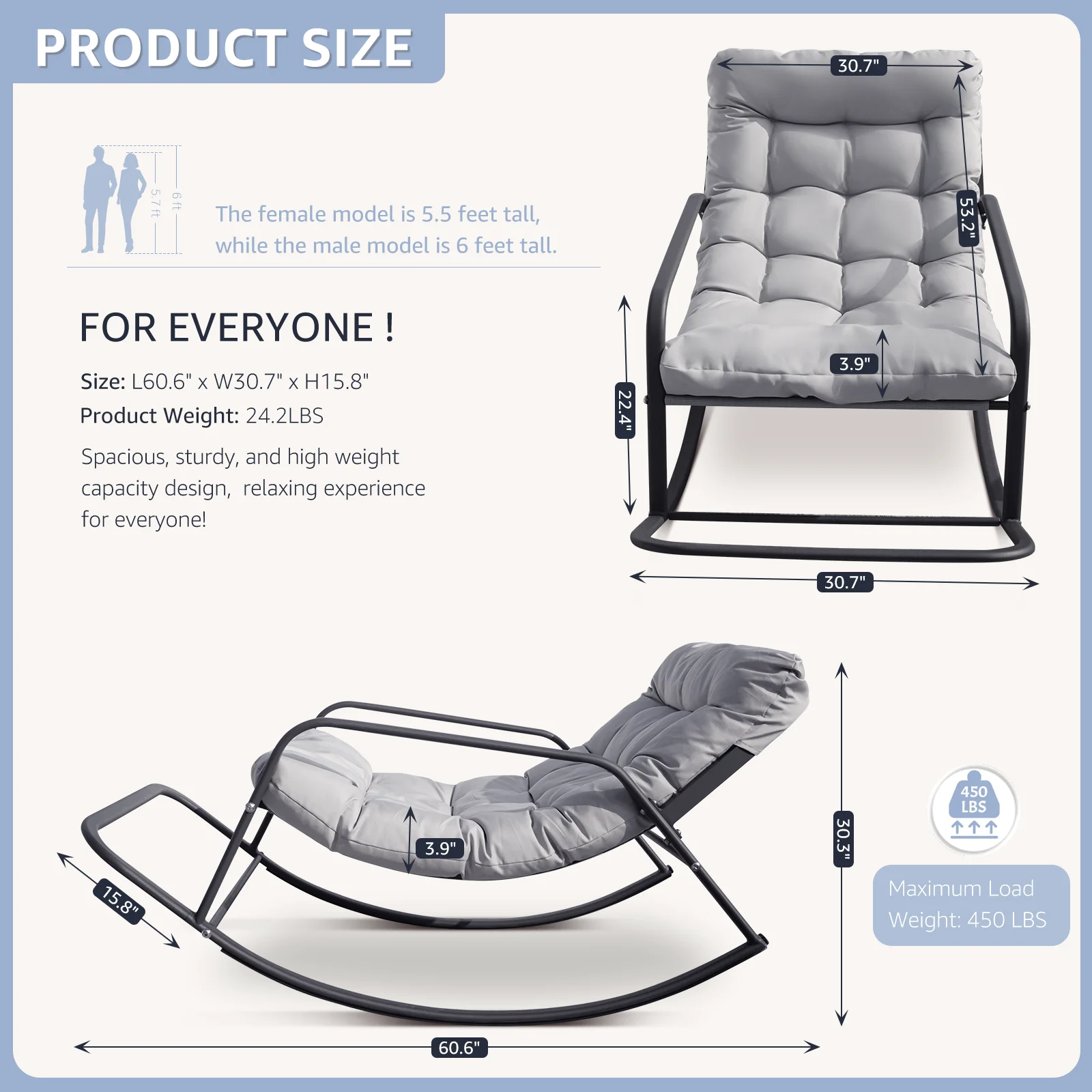 RADIATA Oversized Rocking Chair with Footrest, RADIATA Patio Papasan Rocking Recliner for Indoor Outdoor Use, Heavy Duty Wicker Lounge Chair, 450lbs, Beige - Image 9