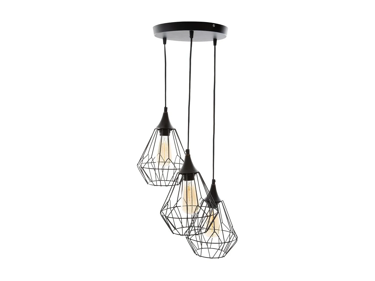 Luminaire Lustre 3 Suspensions en Métal filaire Noir
