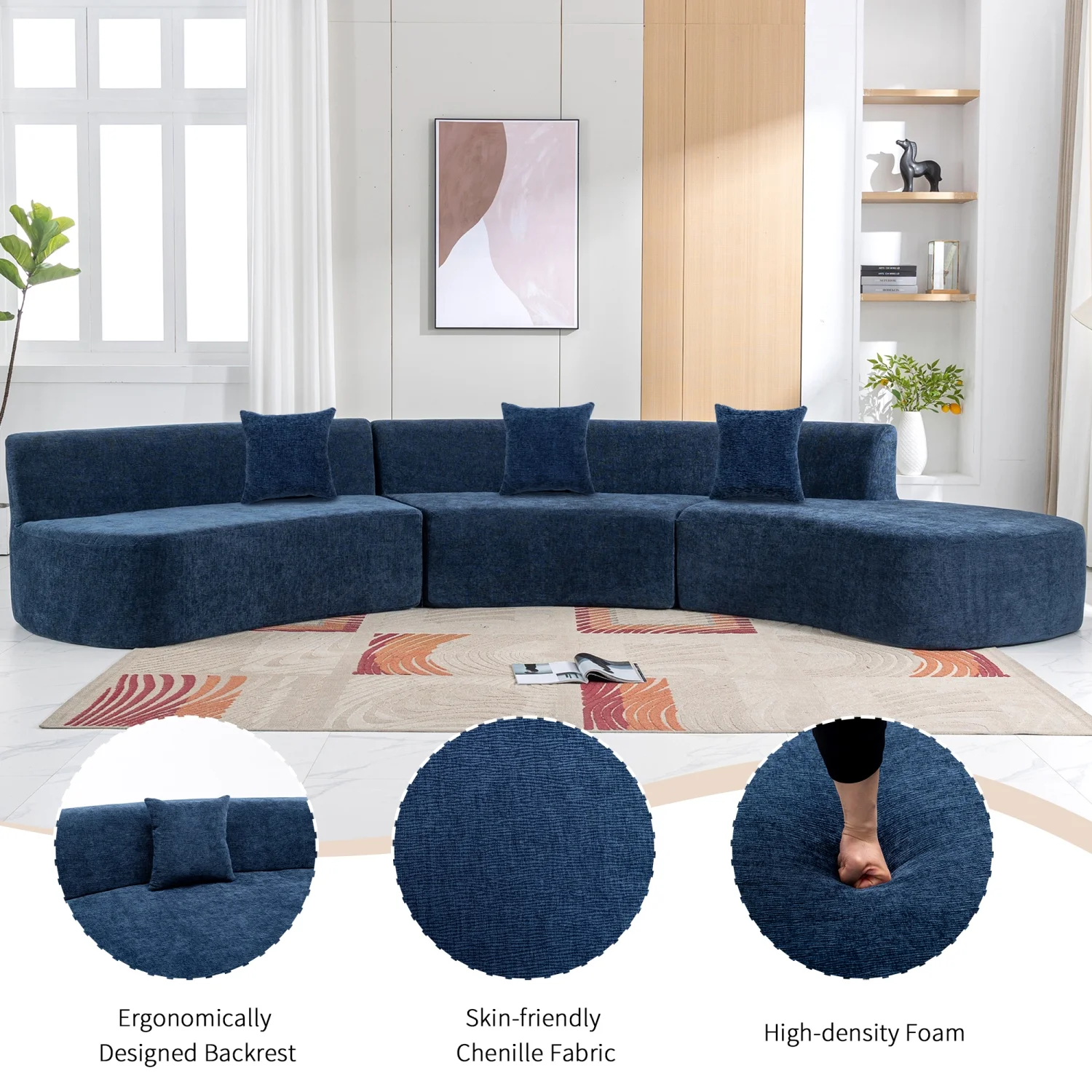 Harper & Bright Designs Modern Curved Floor Sofa Set, Modular Sectional Sponge Couch for Living Room, 2 PC Free Combination No Assembly Foam-Filled Sofa, Beige - Image 62