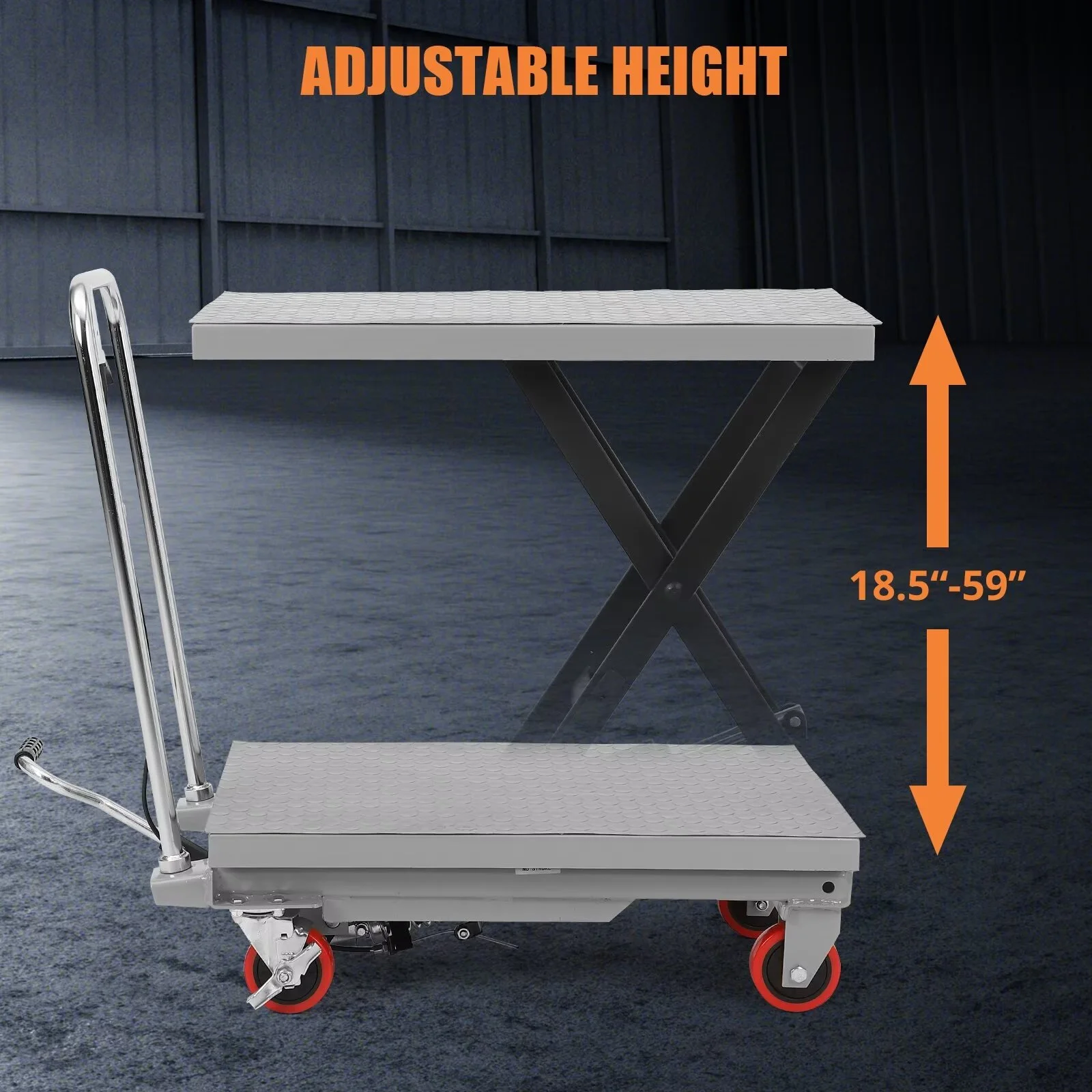 Hydraulic Lift Table Cart, 500lbs Capacity 59" Lifting Height, Single Scissor Lift Table Cart with 4 Wheels and Non-Slip Pad, Manual Elevating Cart for Material Handling Transportation - Image 21
