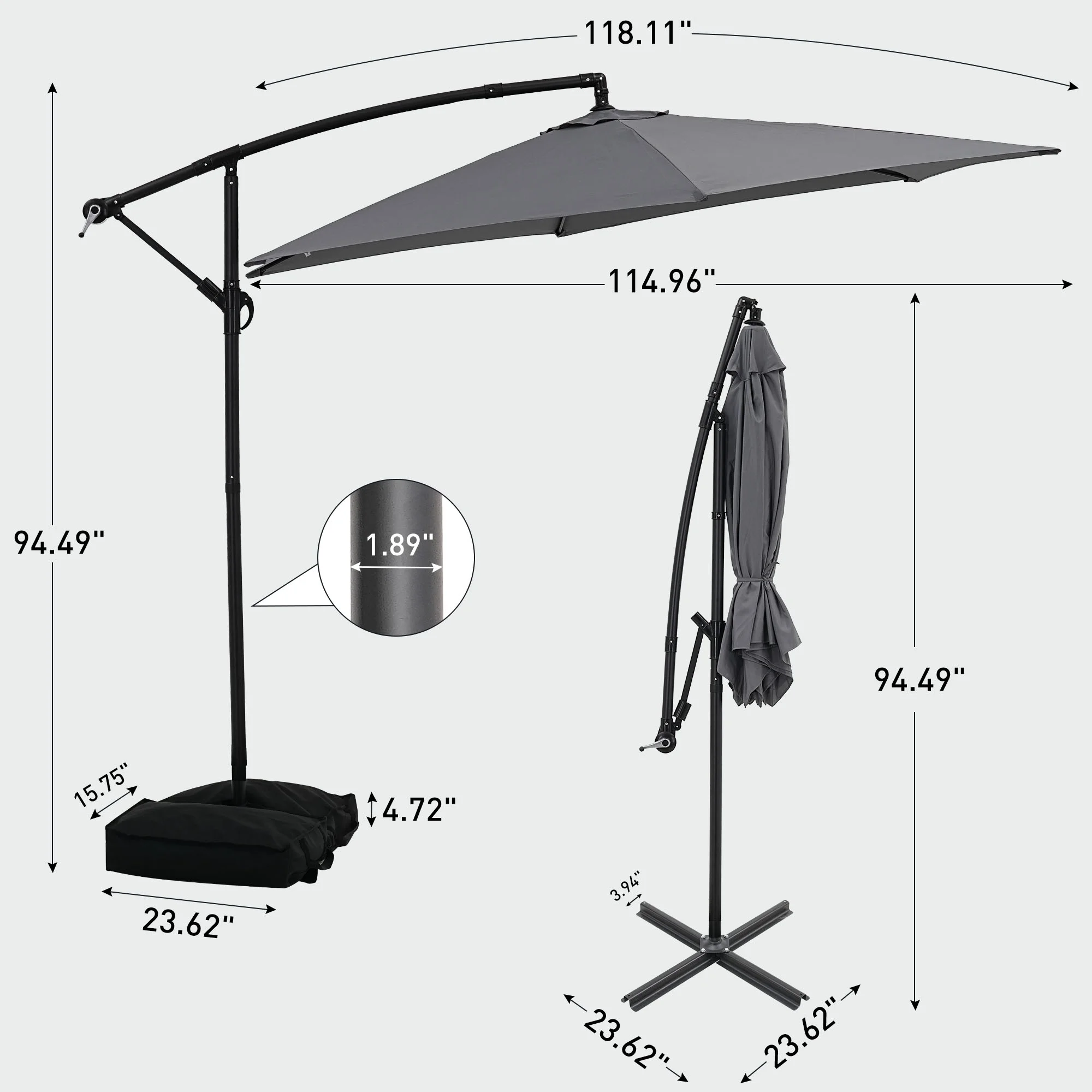 Ainfox 10ft Cantilever Patio Umbrella with Lights, Offset Market Umbrella with Sandbags Weighted Base and Cross Base,Khaki - Image 27