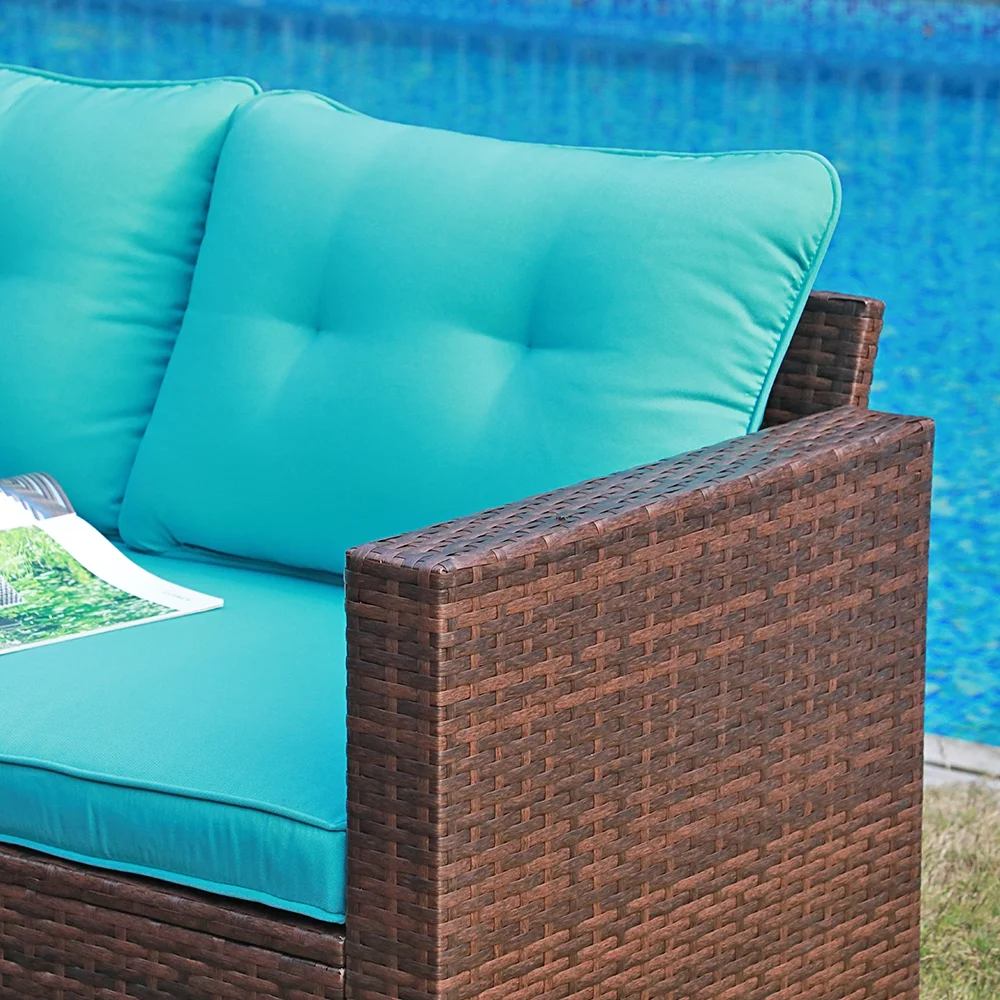 JOIVI 3 Pieces Patio Conversation Set, PE Wicker Rattan Outdoor Furniture Set, 2 Ways Small Sectional Sofa, Tempered Glass Coffee Table, Silver-Gray - Image 49